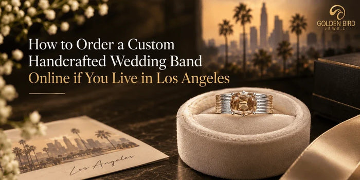 Wedding band displayed in a ring box for online custom jewelry shopping.