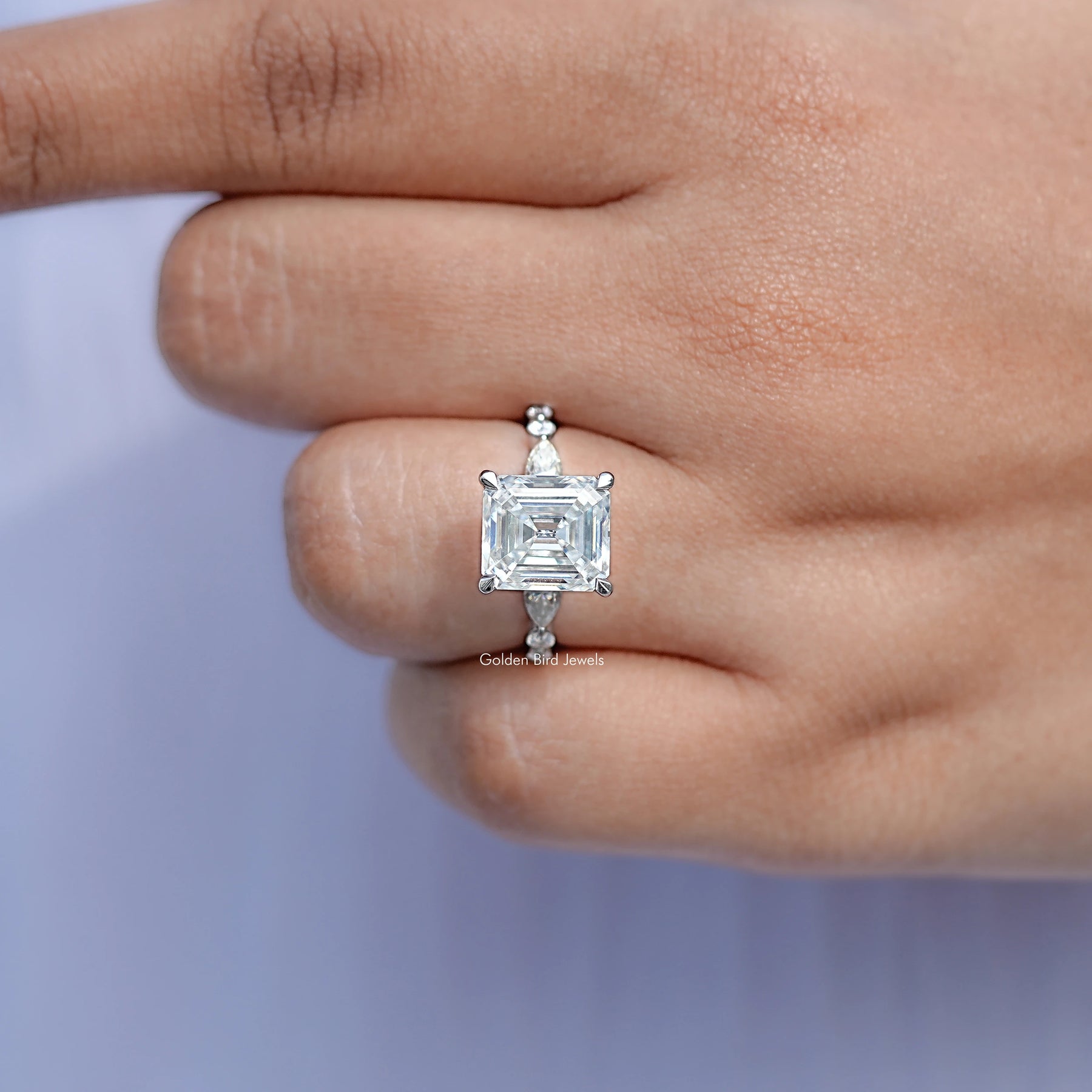 Colorless Old Mine Asscher Moissanite Accent Ring