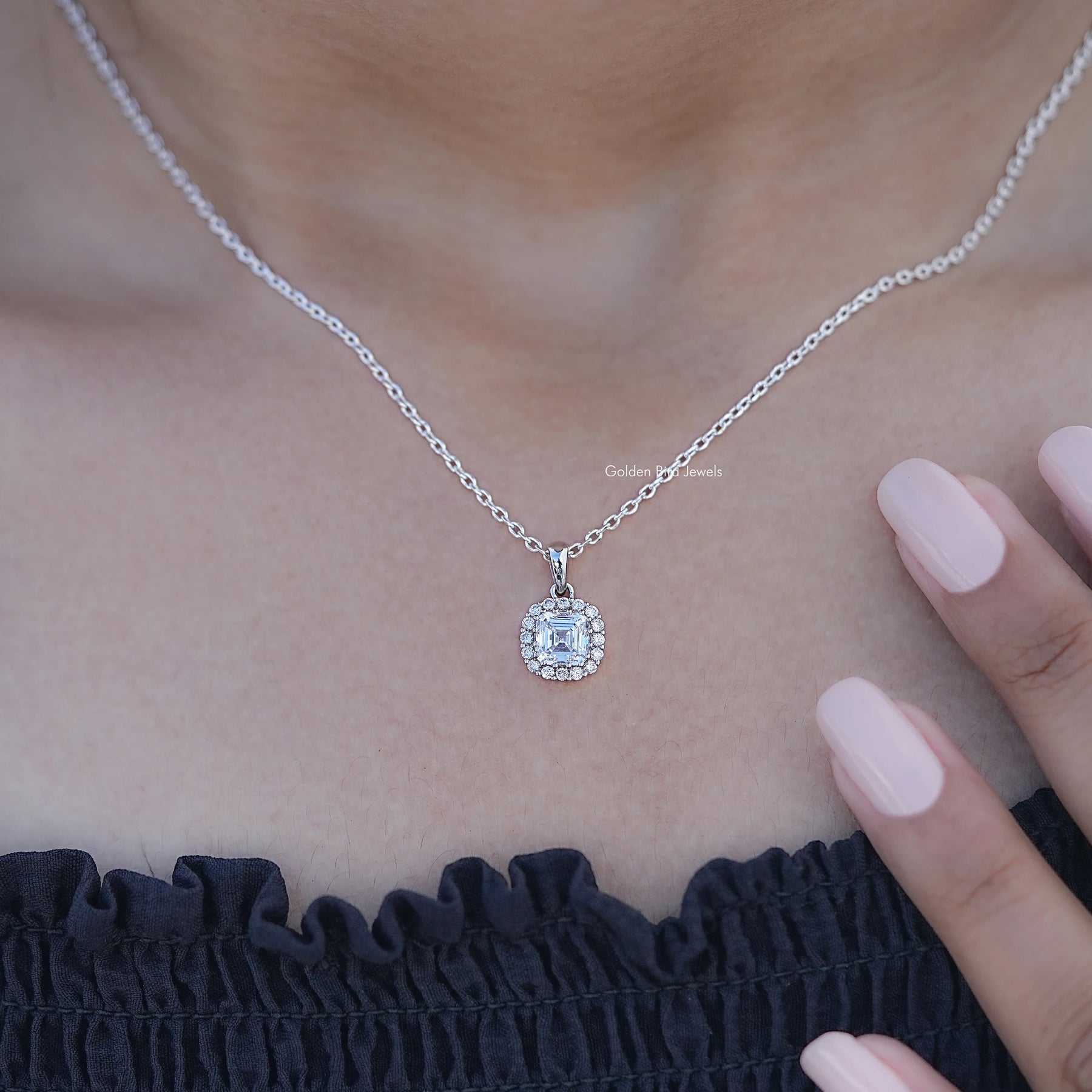 Asscher Cut Lab Diamond Halo Pendant