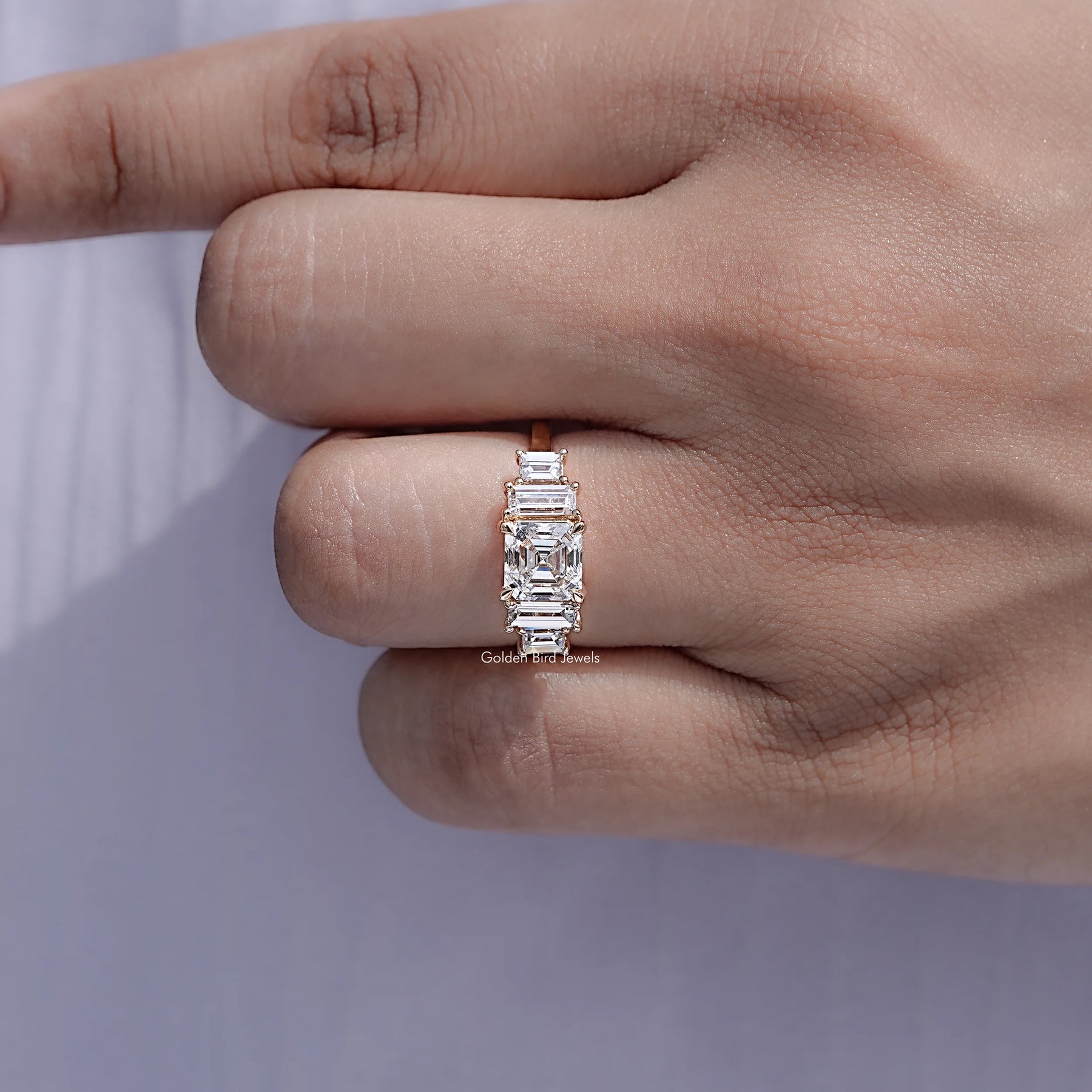 Detailed view of Asscher Cut Diamond Five Stone Ring