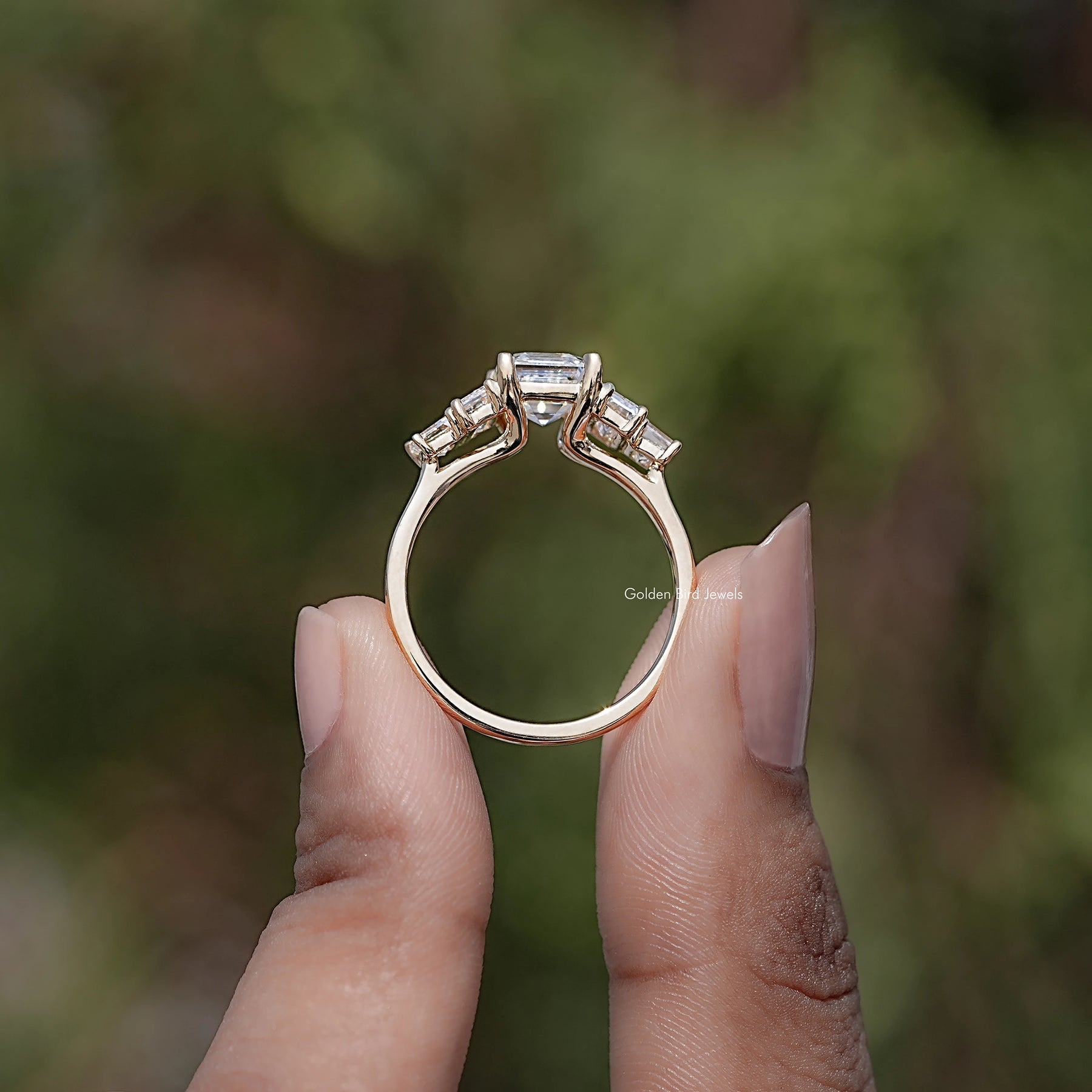 Back view of Asscher Cut Lab Diamond Multi Stone Ring