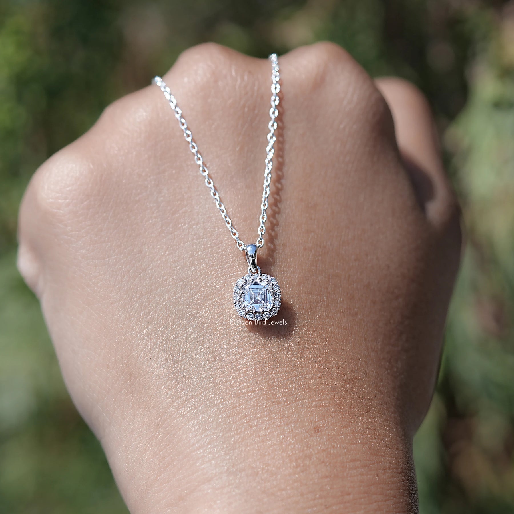 Asscher Cut Lab Diamond Halo Pendant