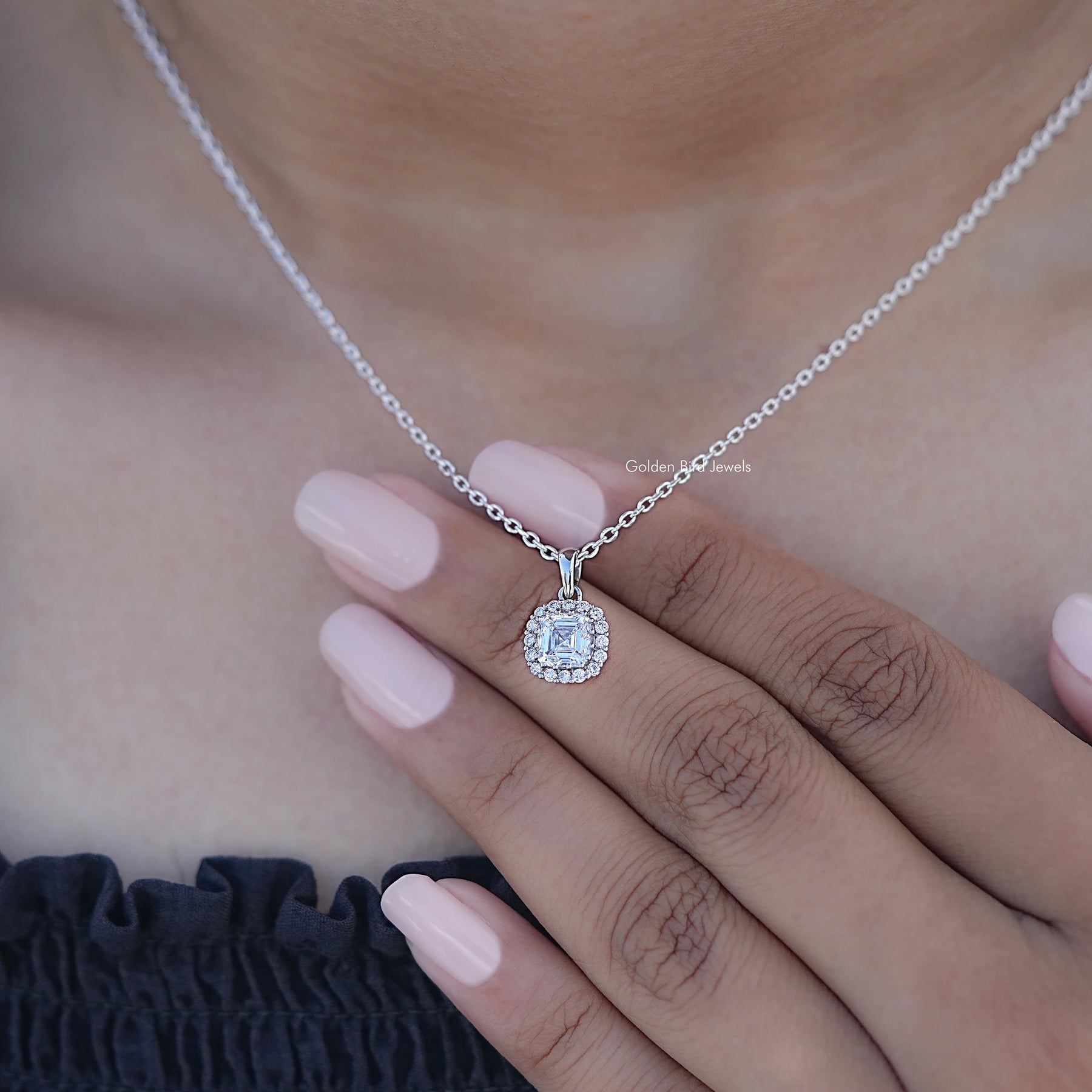 Asscher Cut Lab Diamond Halo Pendant