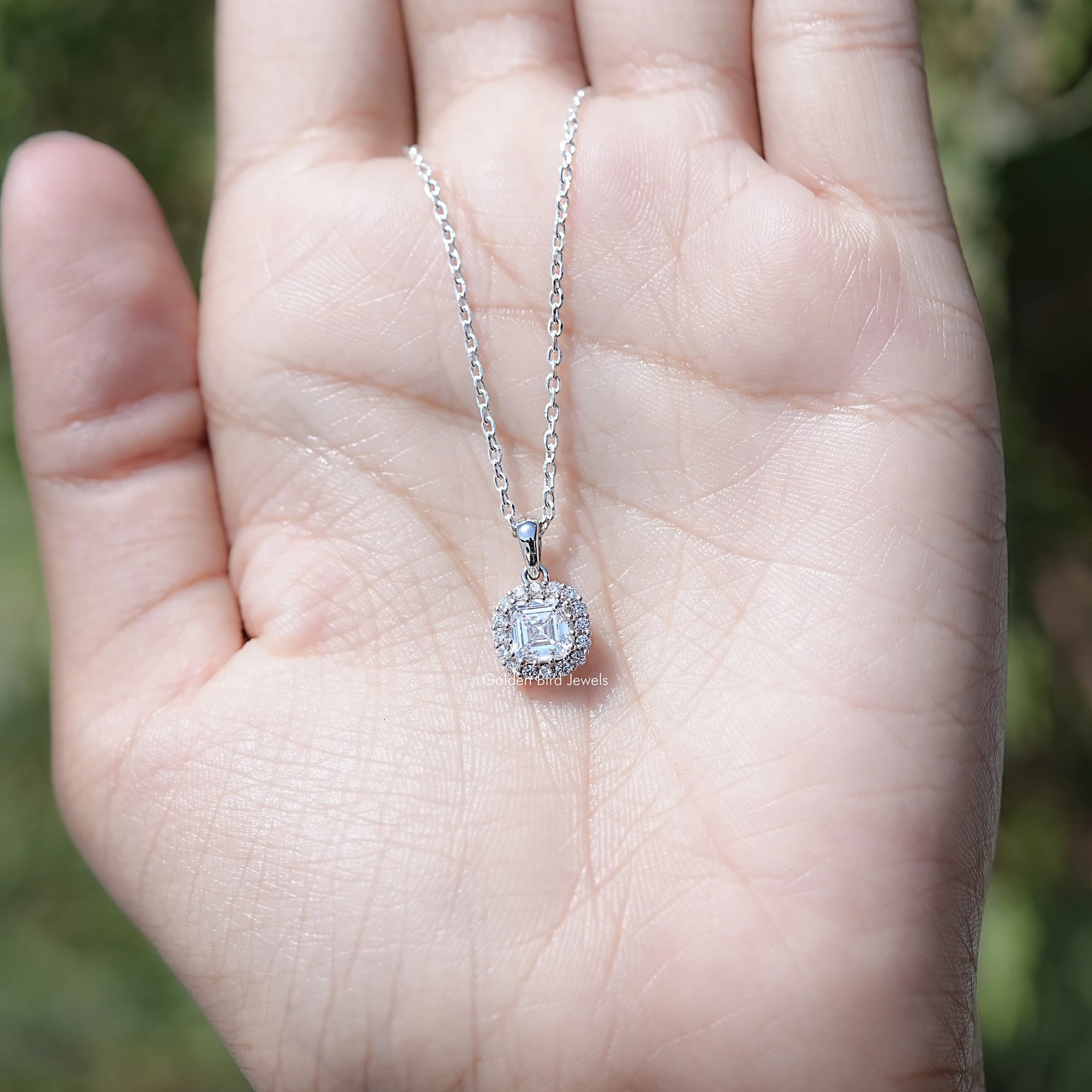 Asscher Cut Lab Diamond Halo Pendant