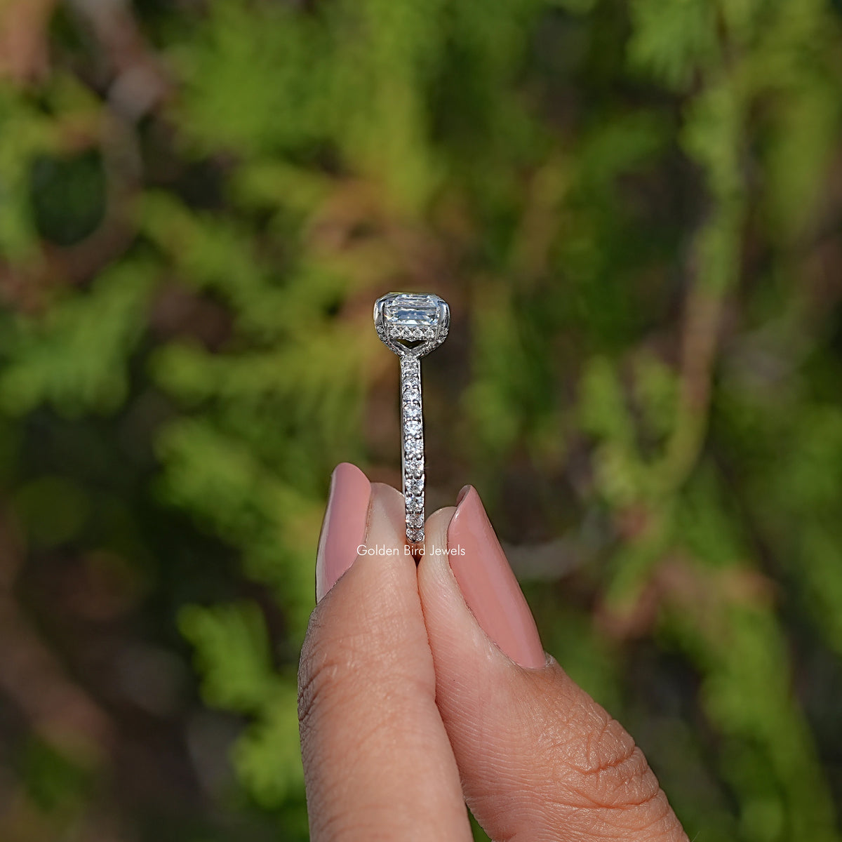 Asscher Cut Accent Lab Diamond Ring