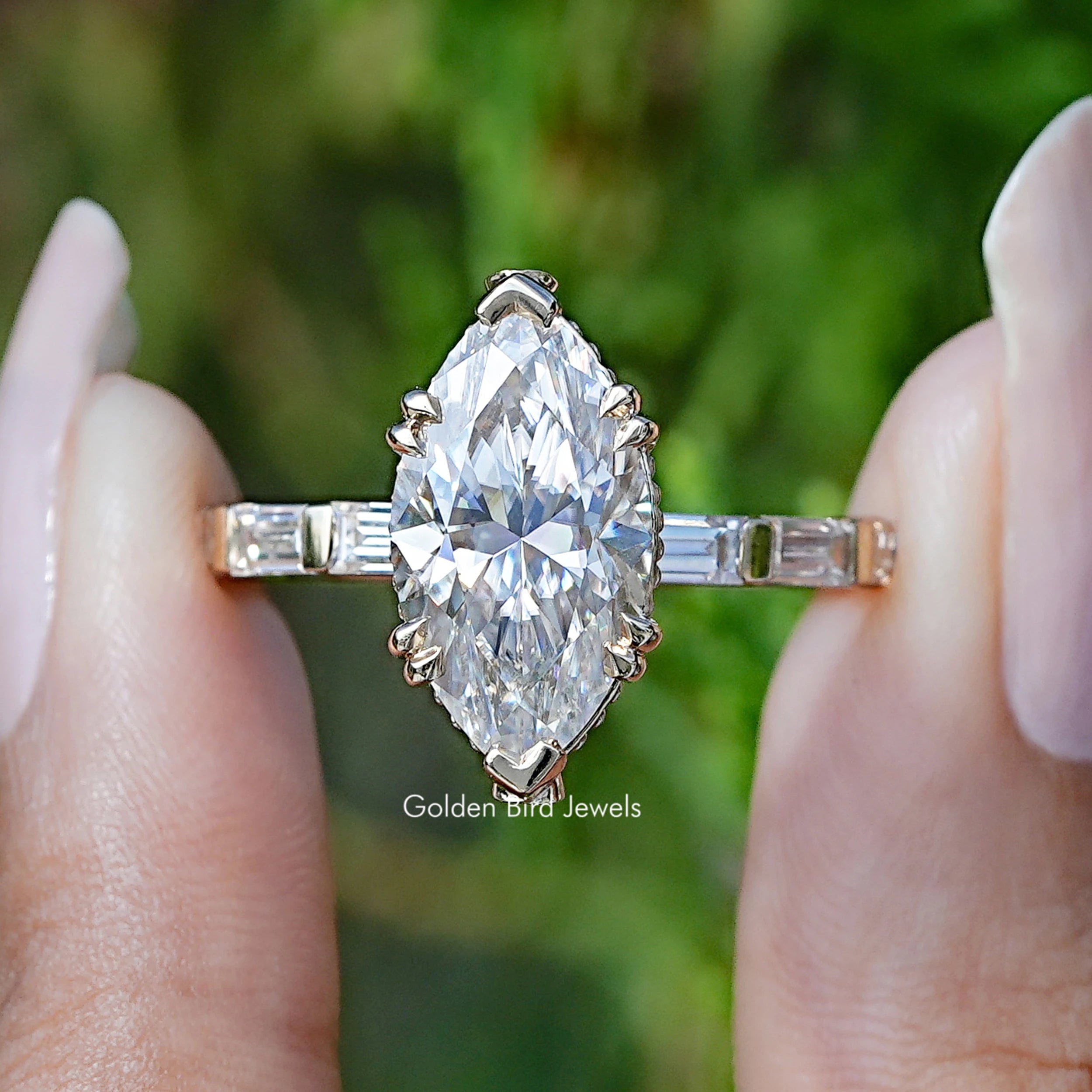 Marquise and Baguette Moissanite Accent Ring - Main Image