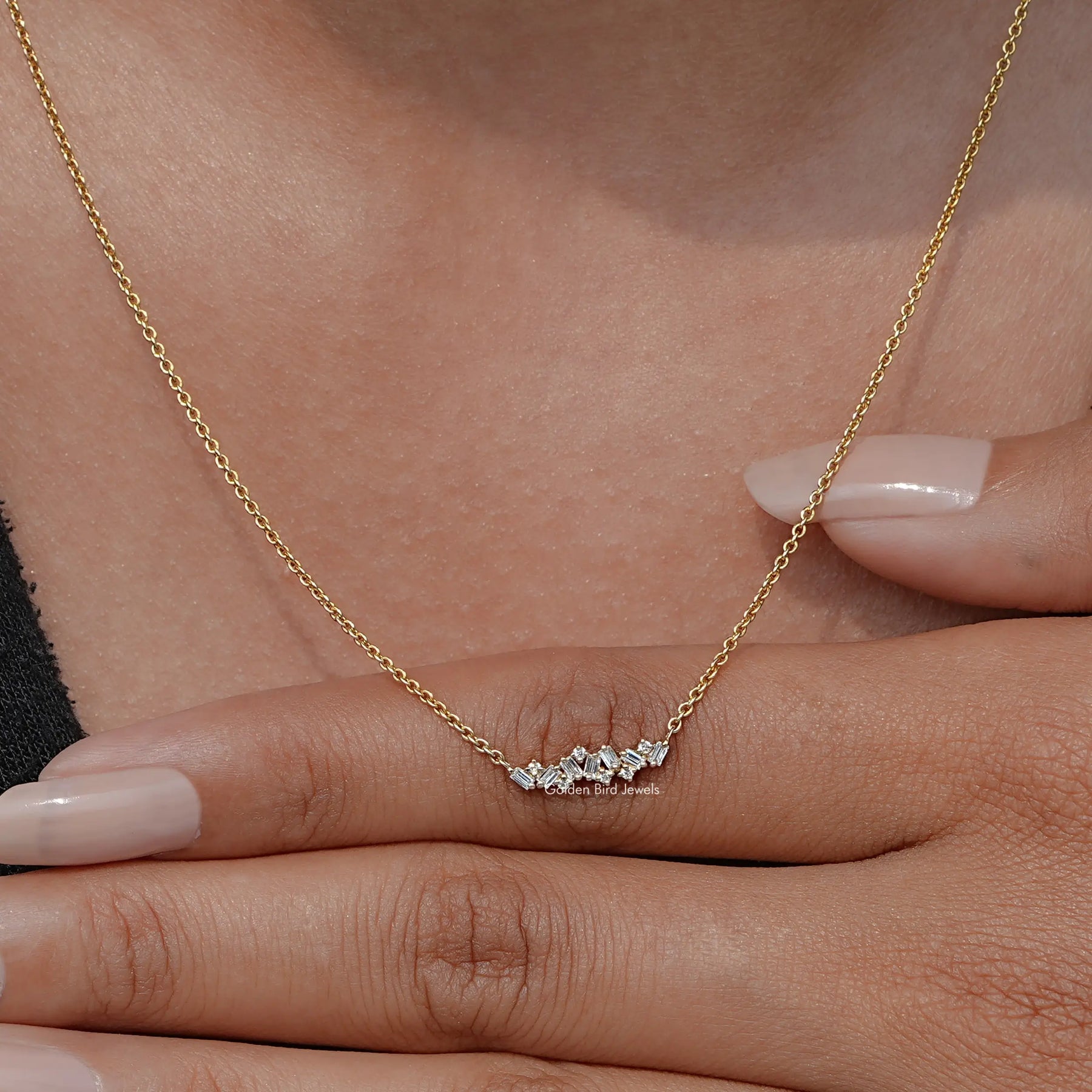 Neck's View of Baguette Cut Diamond Cluster Pendant of Women's