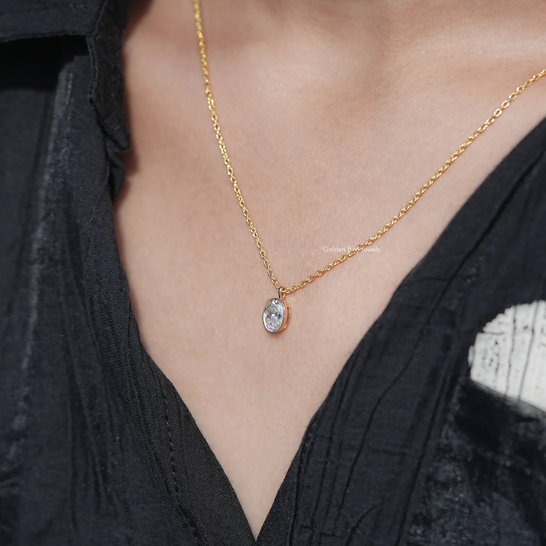 Detailed View Of Oval Cut solitaire pendant