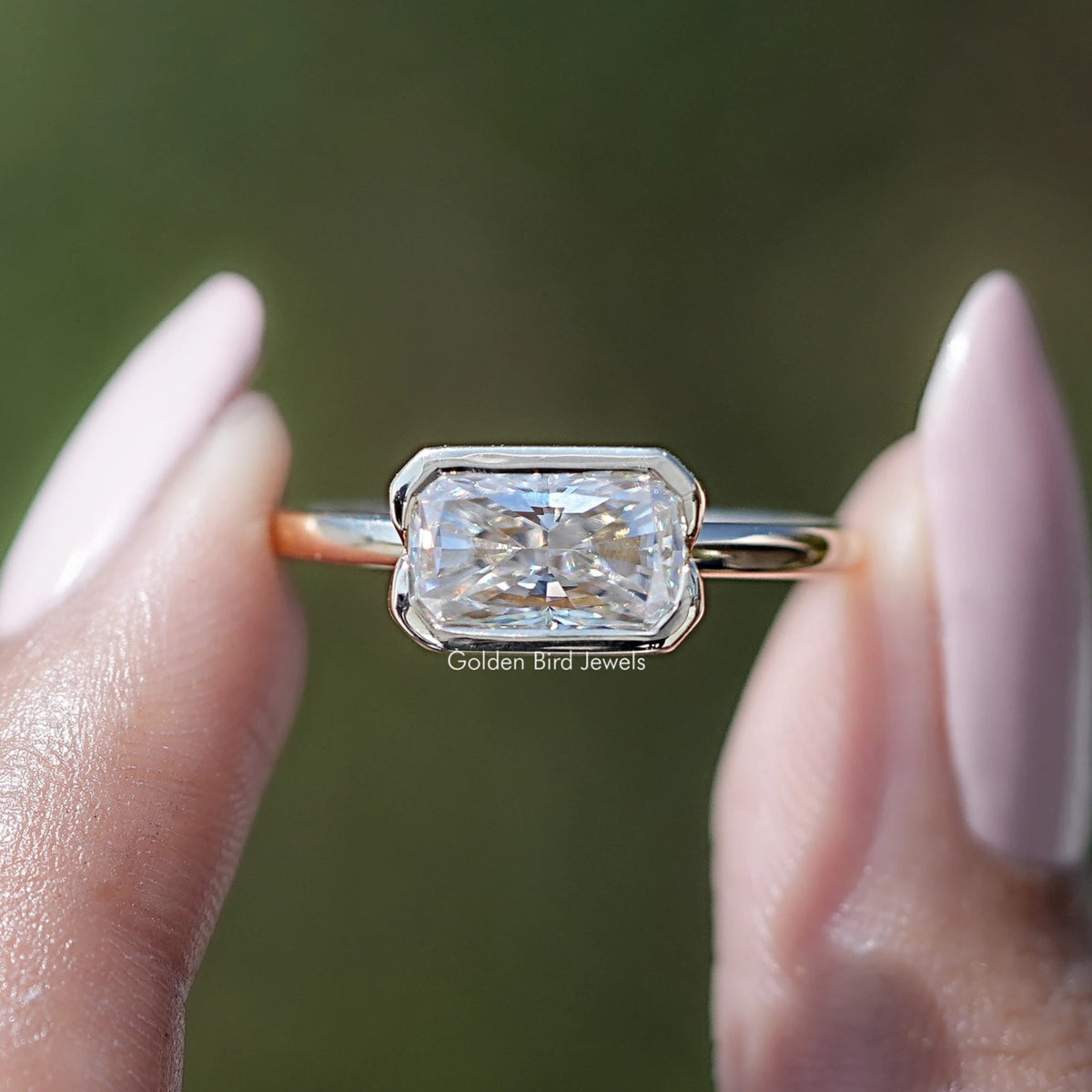 Half Bezel Radiant Cut Moissanite Solitaire Ring