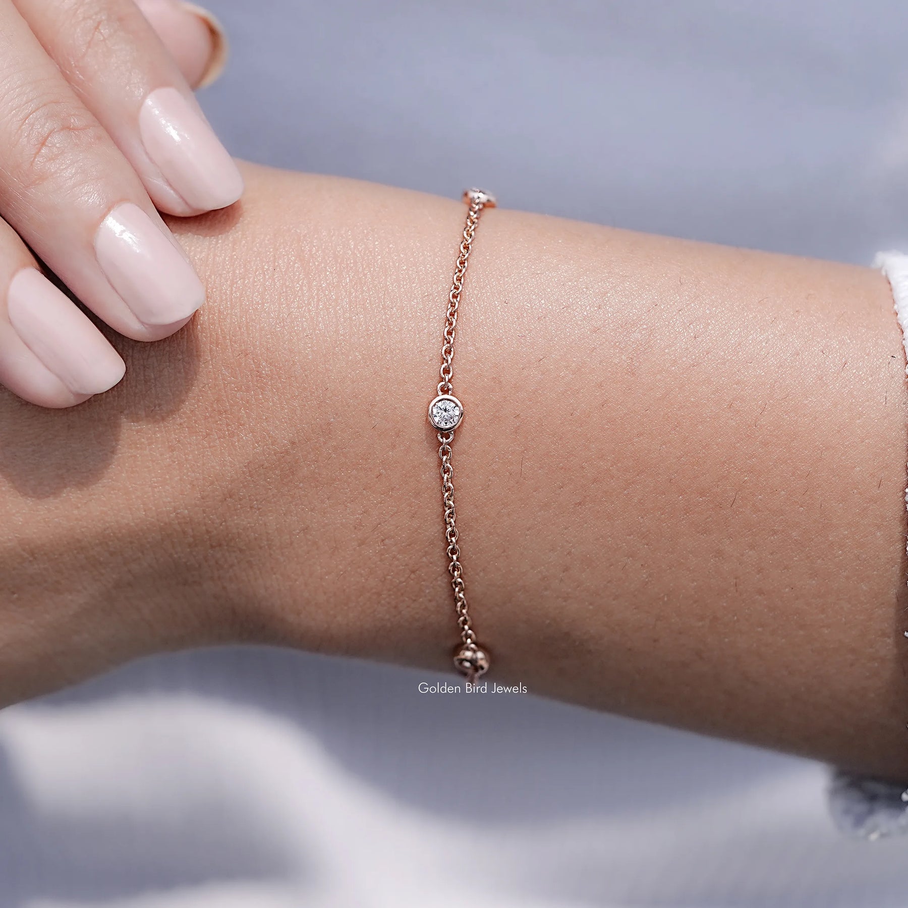 Bezel Set Round Cut Lab Diamond Station Bracelet