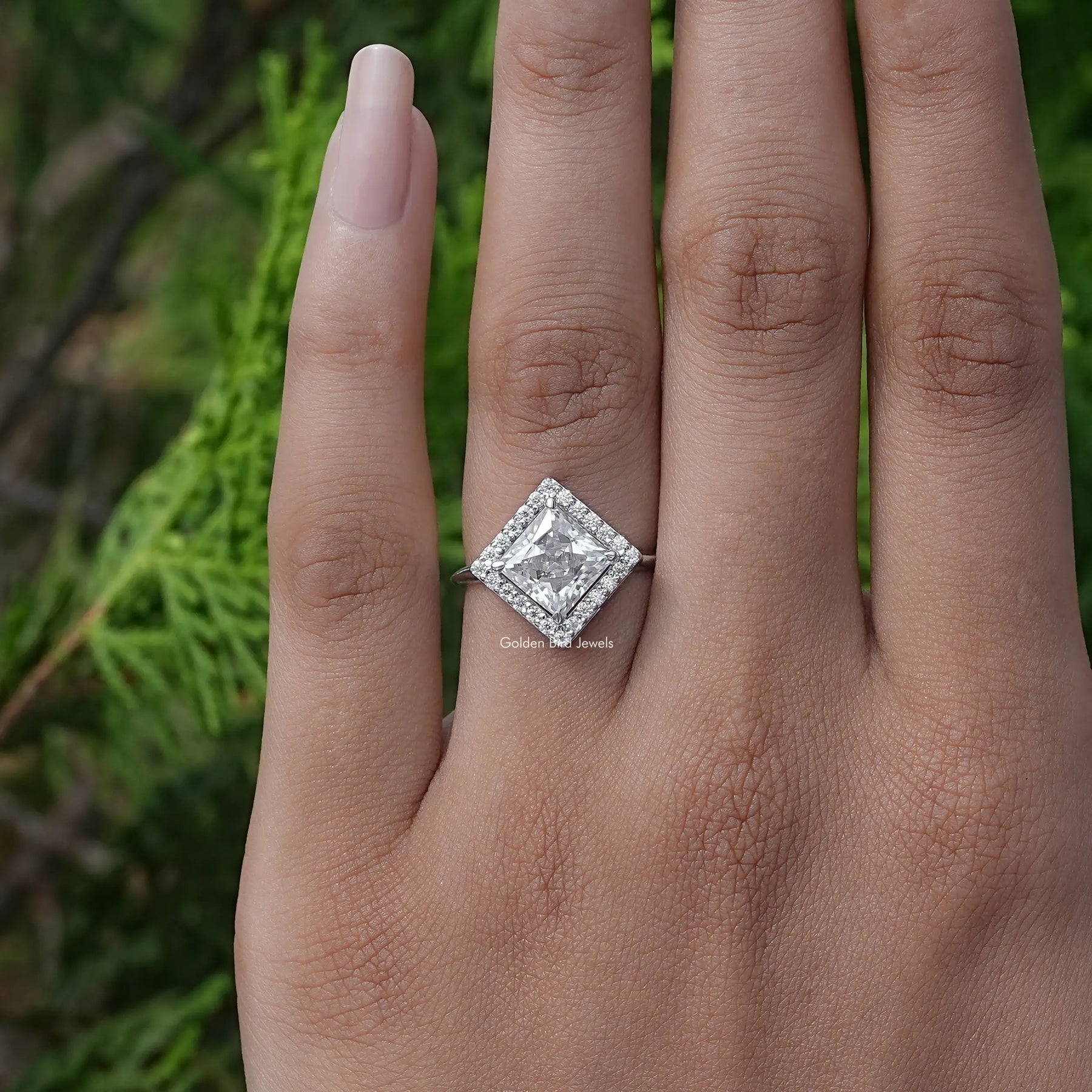 Close view of Princess Cut Lab Diamond Ring