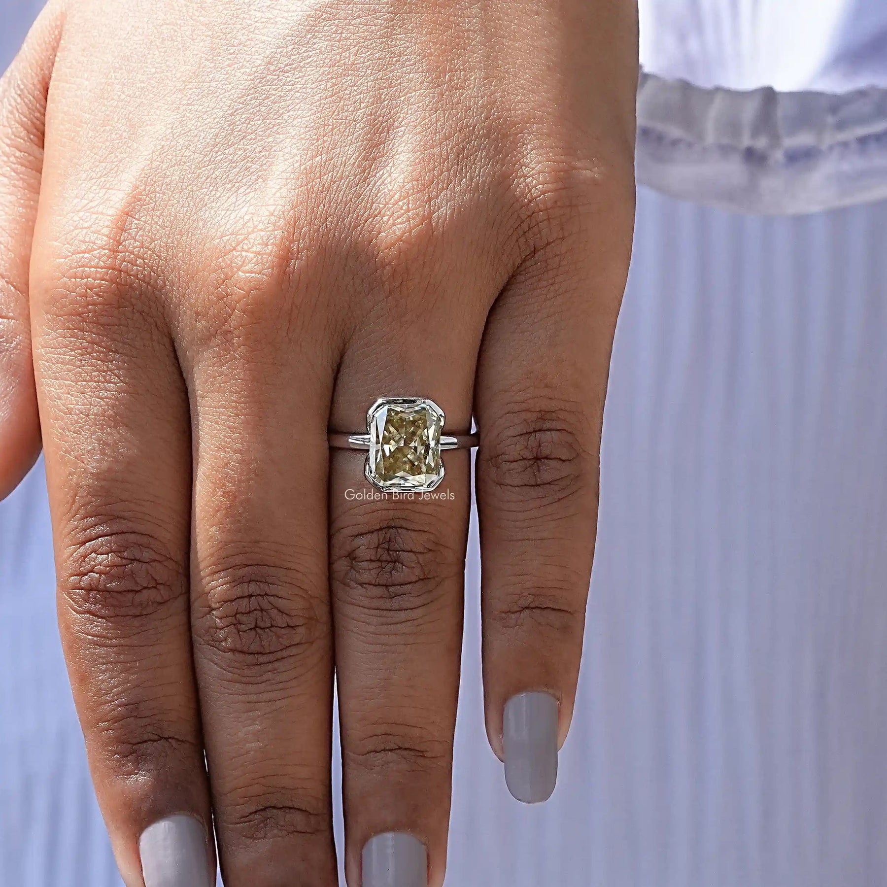 View of Radiant Cut Moissanite Solitaire Ring In finger