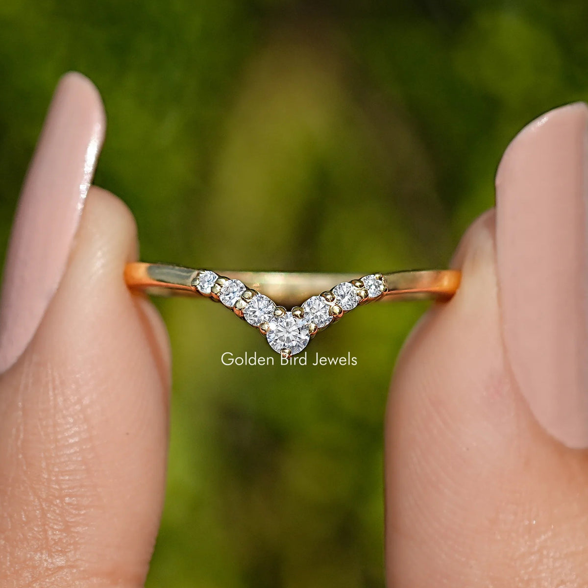 Chevron V Shaped Moissanite Yellow Gold Ring