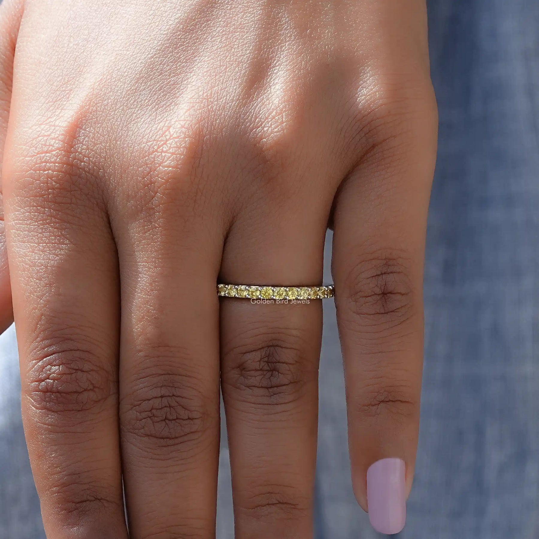 Top view of Yellow Round Eternity Band for women’s wear