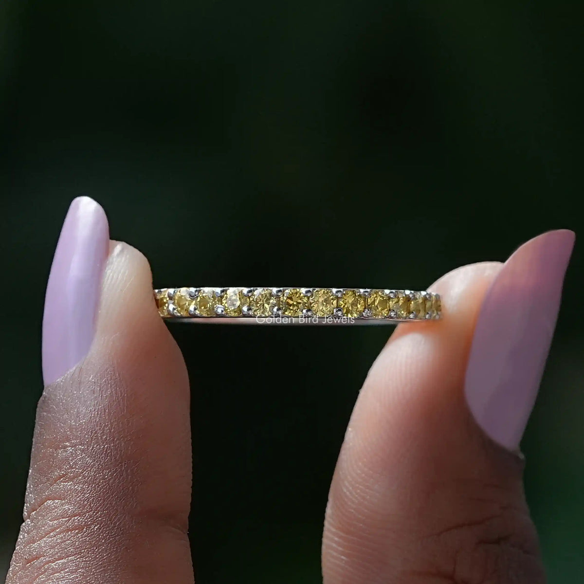 Front view of November Birthstone Citrine Yellow Round Eternity Band