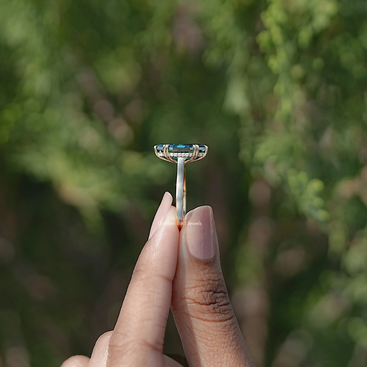 Side View Of Step Cut Dutch Marquise Moissanite Solitaire Ring