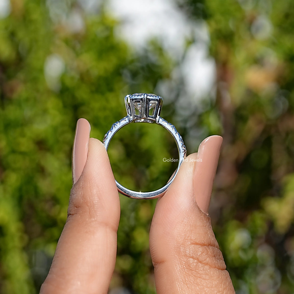 Peruzzi Cut Moissanite Solitaire Ring