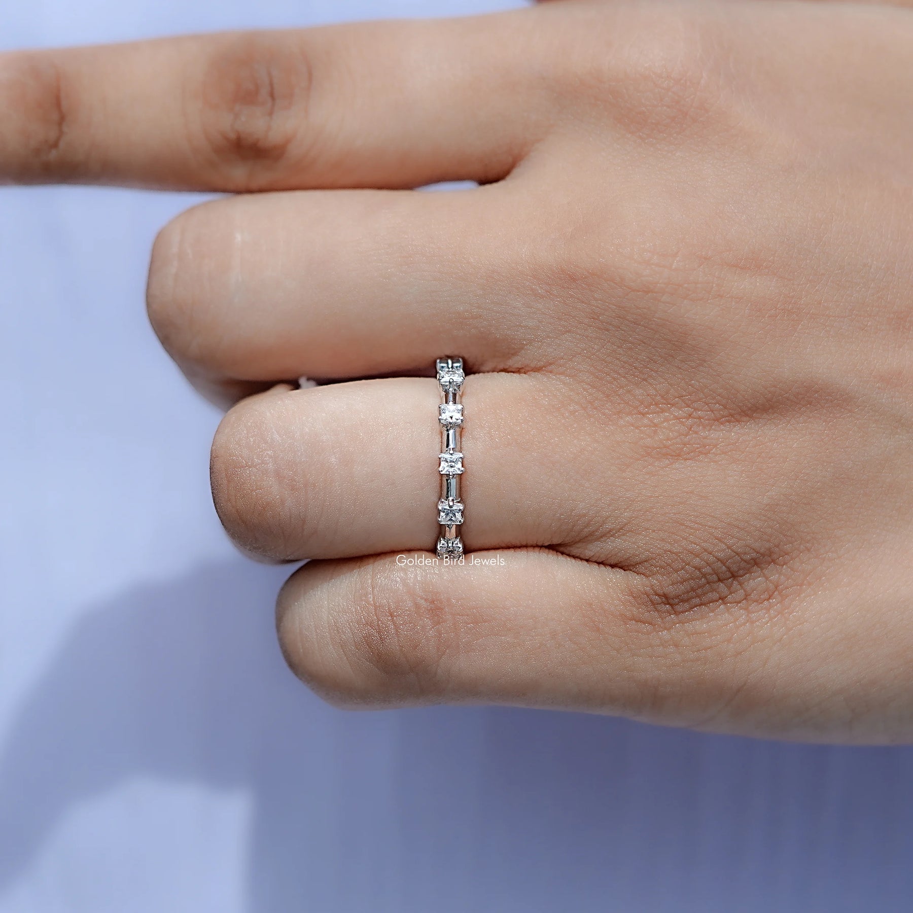 Colorless Princess Cut Moissanite Half Eternity Band