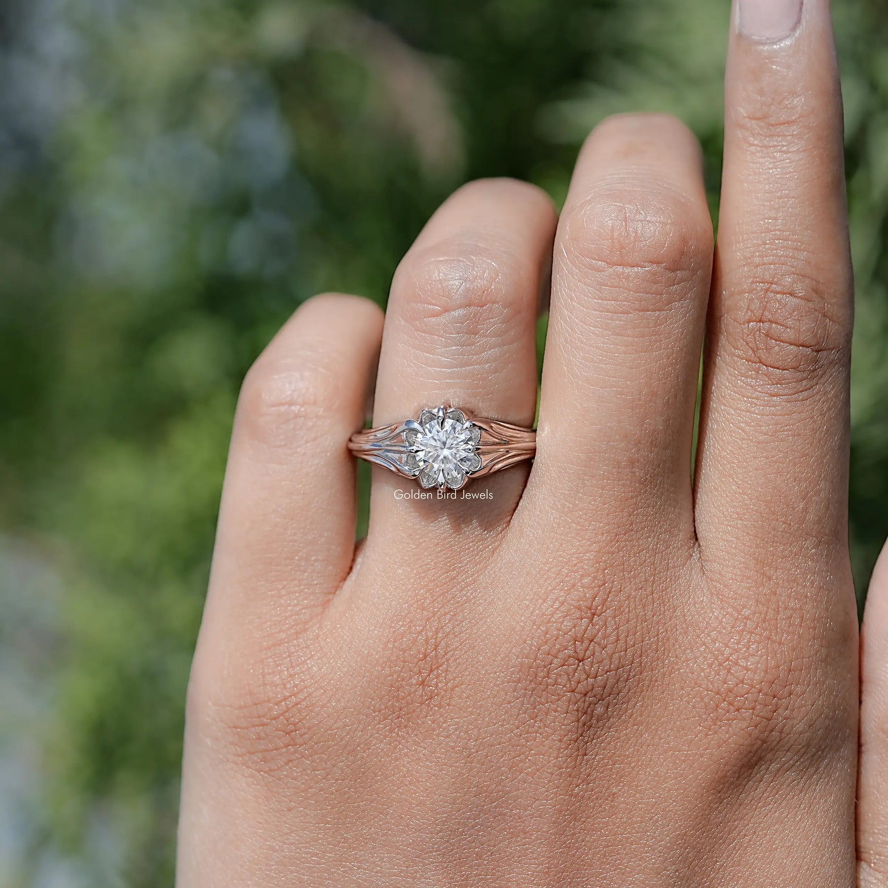 Round Cut Colorless Moissanite Engagement Ring