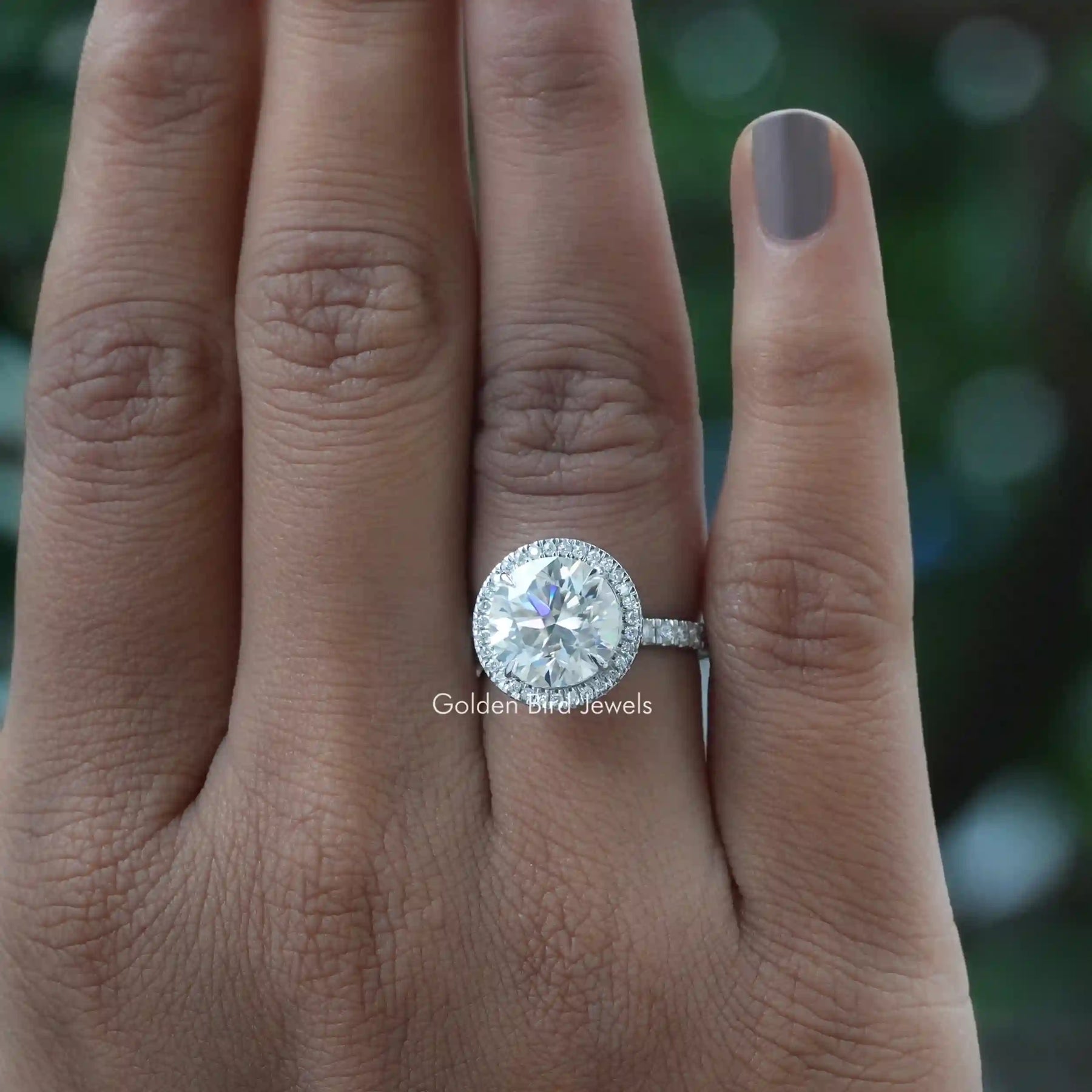 [Moissanite Round cut halo ring in vvs clarity]-[Golden Bird Jewels]