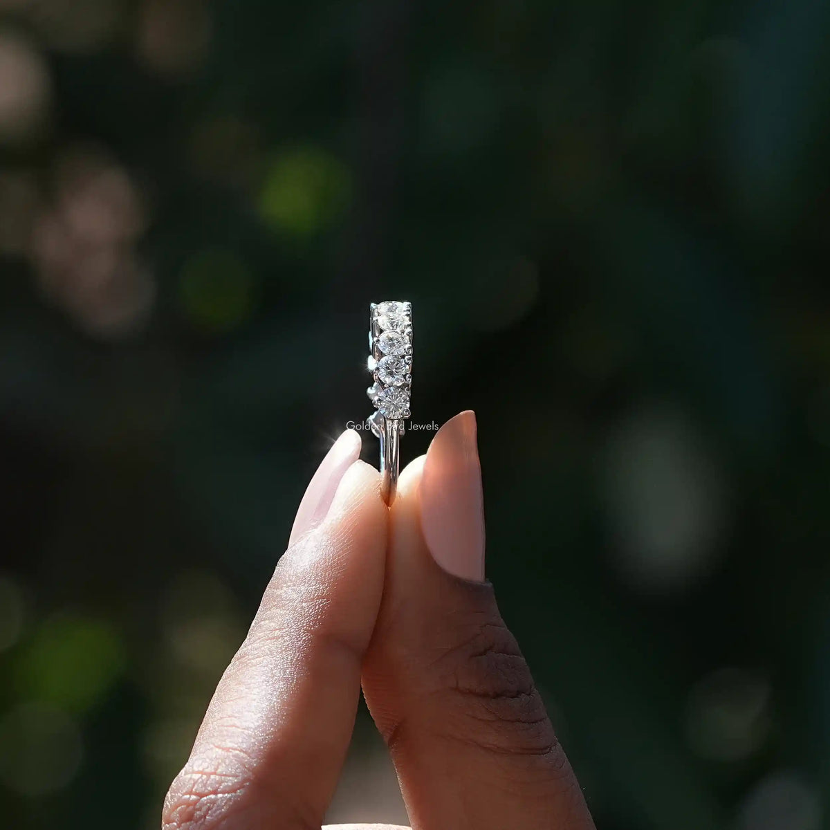 Colorless Round Cut Moissanite Wedding Band