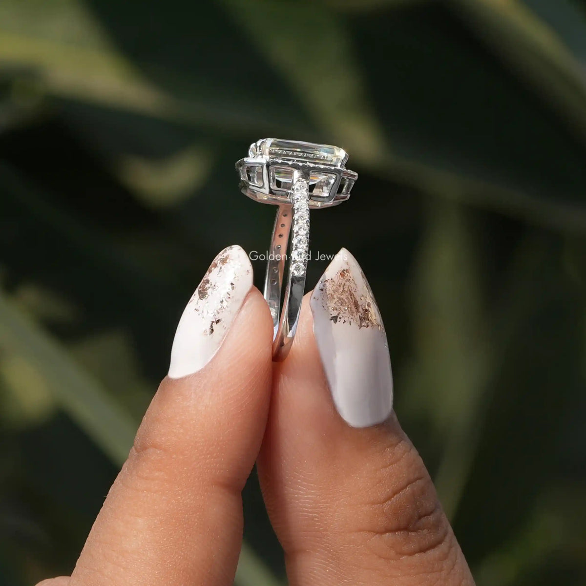 Criss Cut Moissanite Halo Accent Engagement Ring