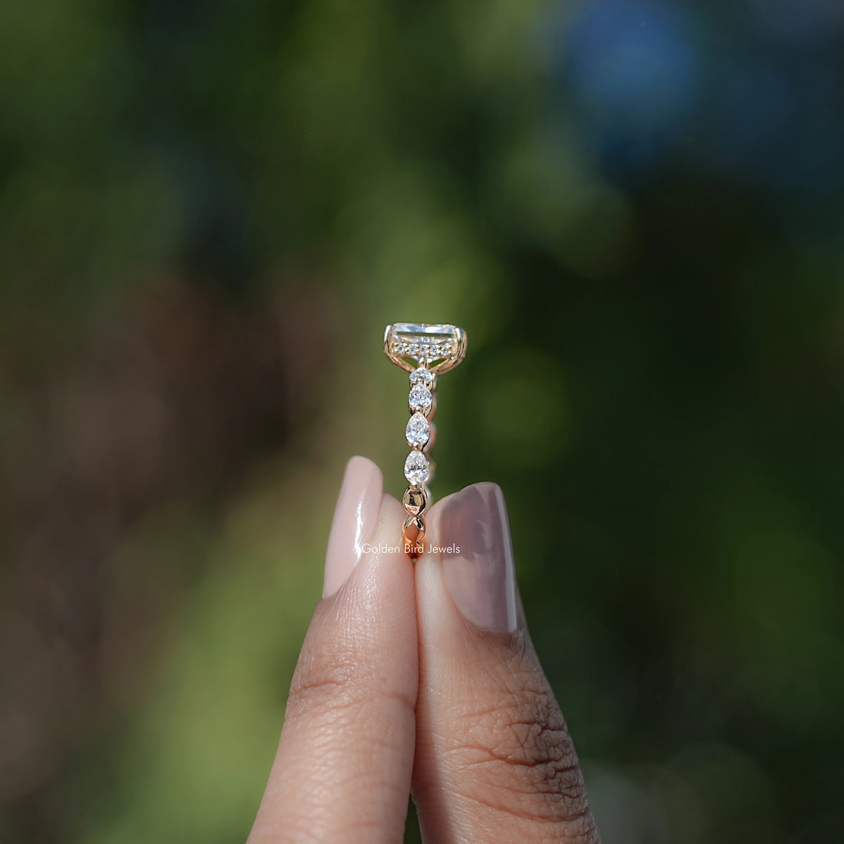 Crushed Ice Radiant Cut Hidden Halo Moissanite Ring