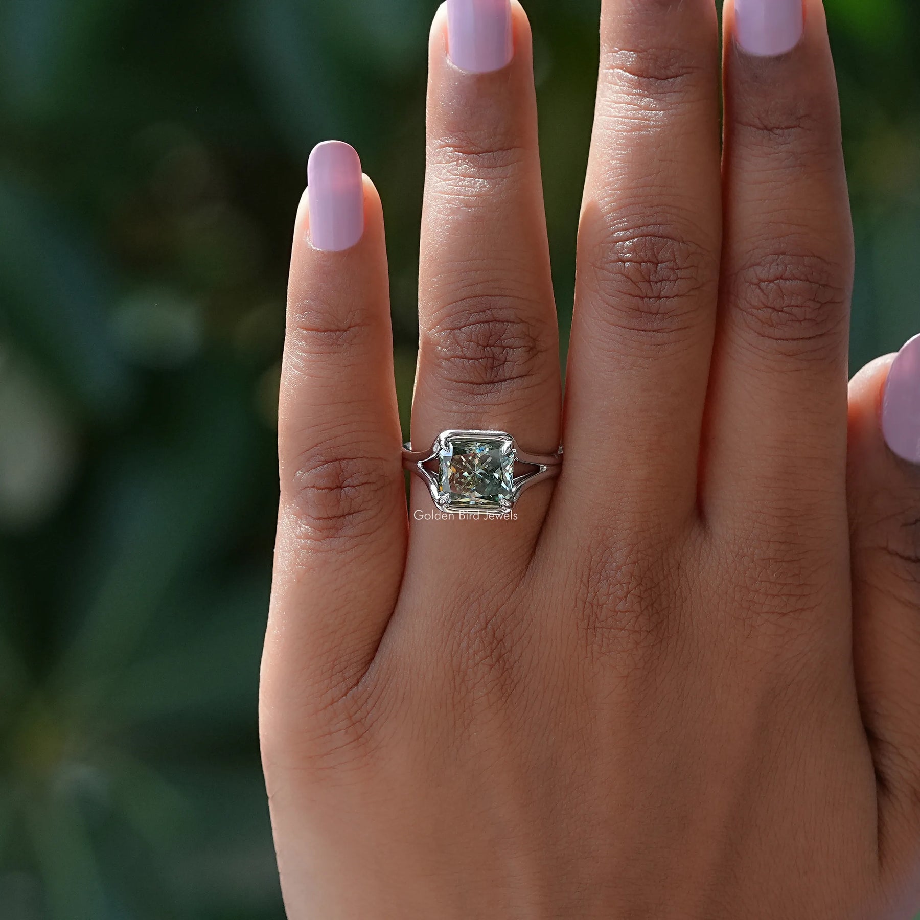 Crushed Ice Radiant Moissanite Engagement Ring