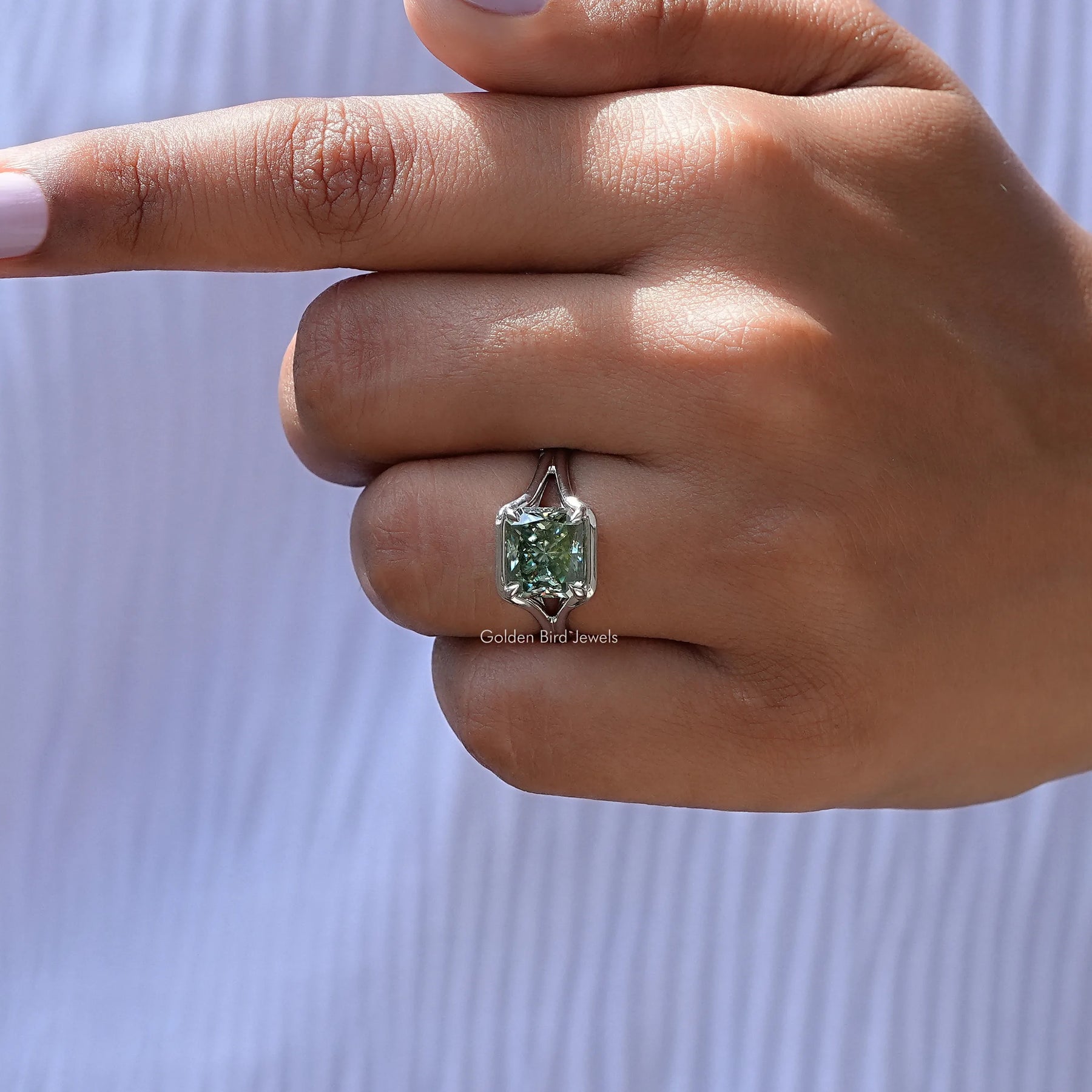 Crushed Ice Radiant Moissanite Engagement Ring