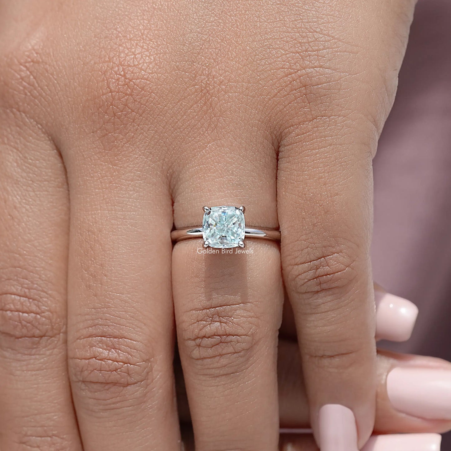 Cushion Moissanite Gemstone Hidden Halo Ring