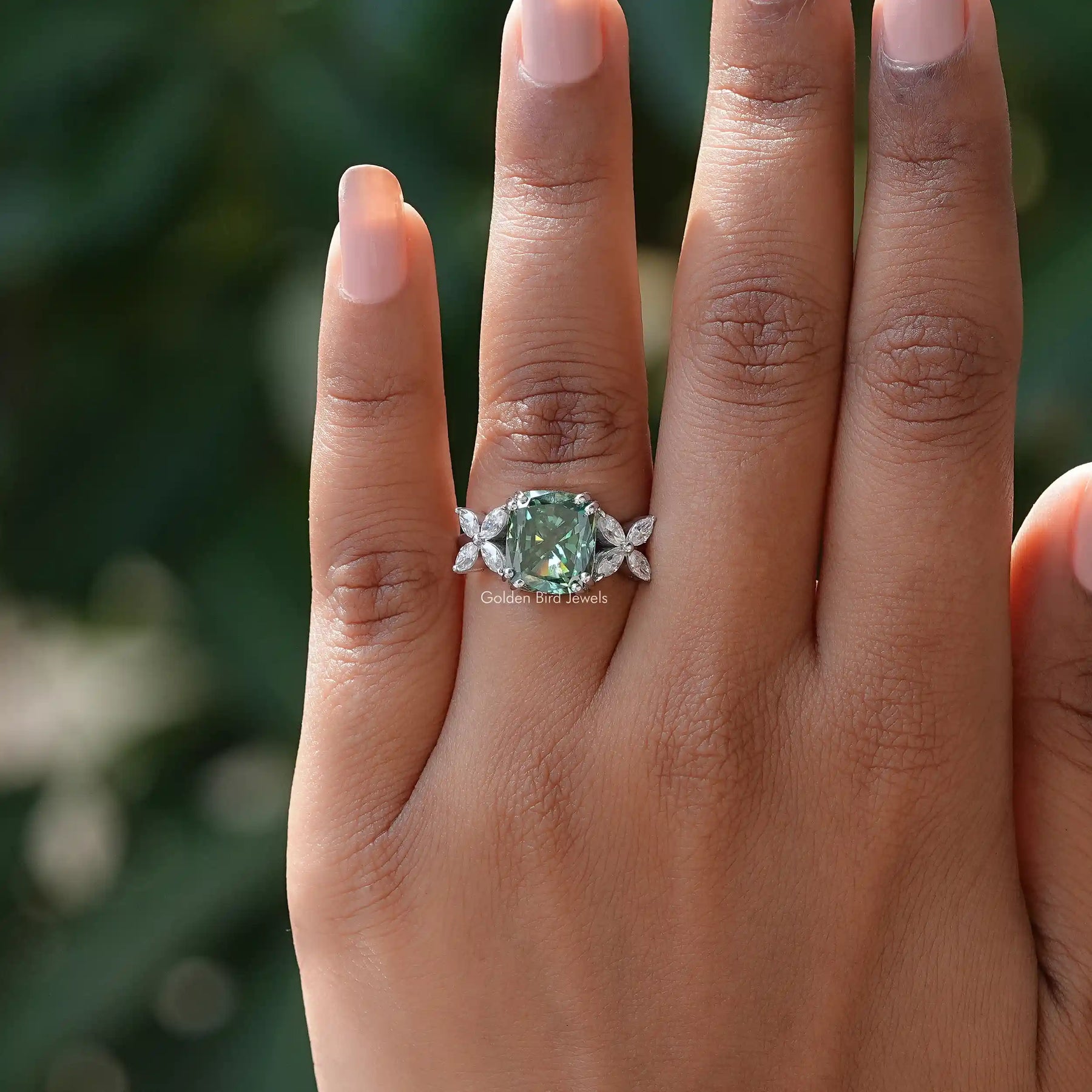 Cushion And Marquise Cut Moissanite Ring