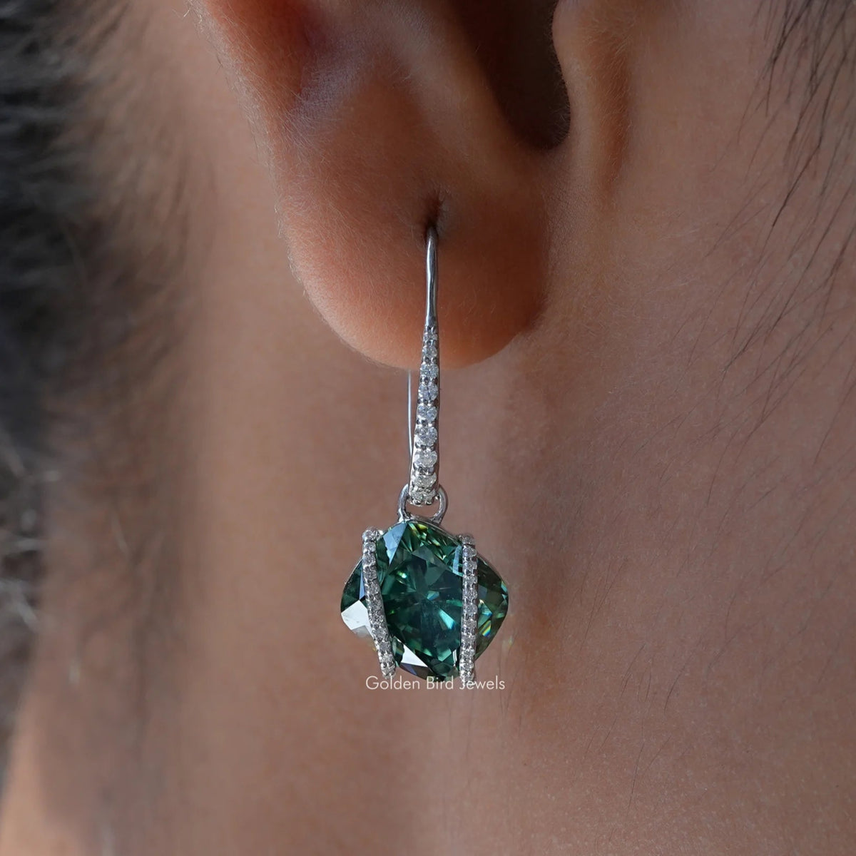 Cushion And Round Moissanite Dangle Drop Earrings