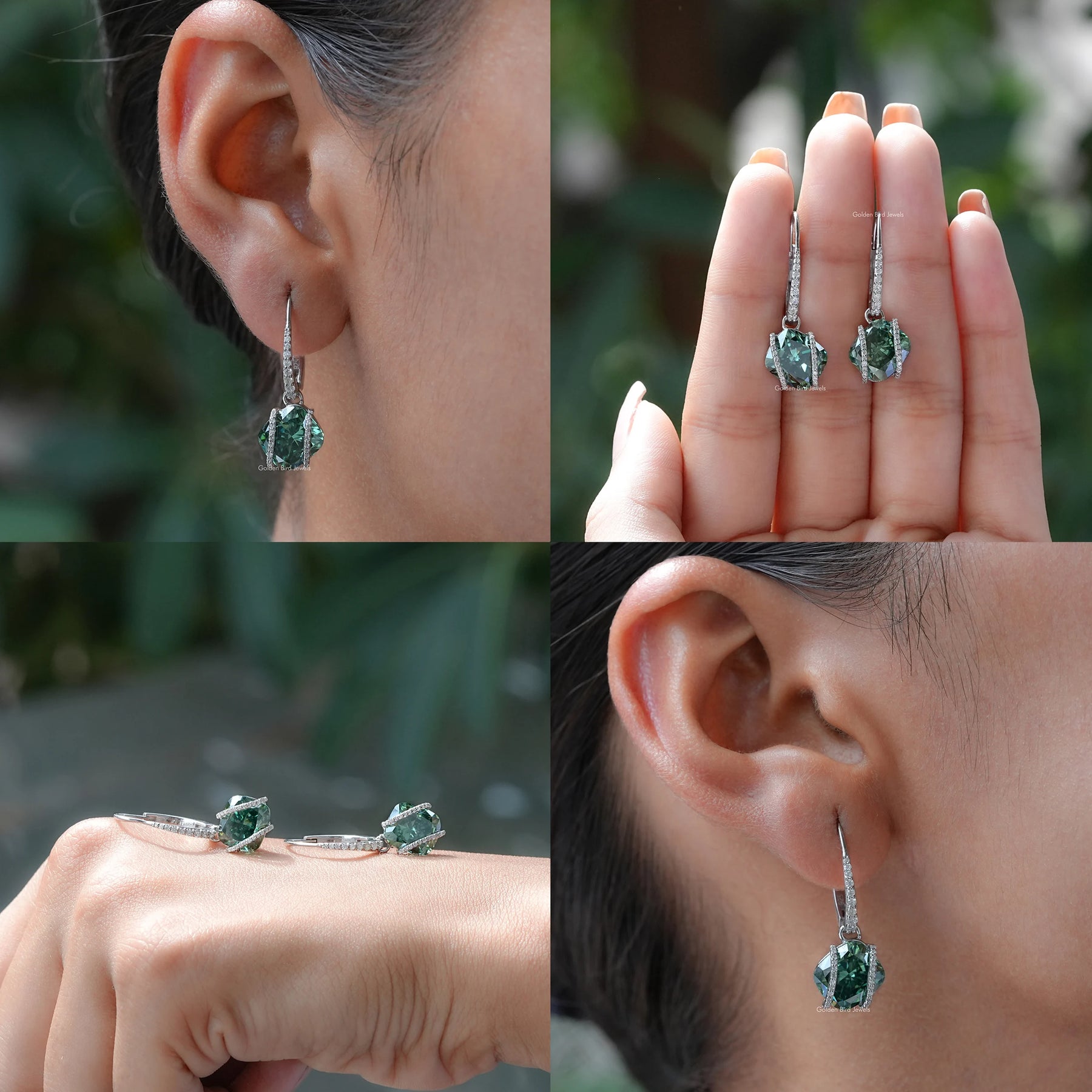 Cushion And Round Moissanite Dangle Drop Earrings