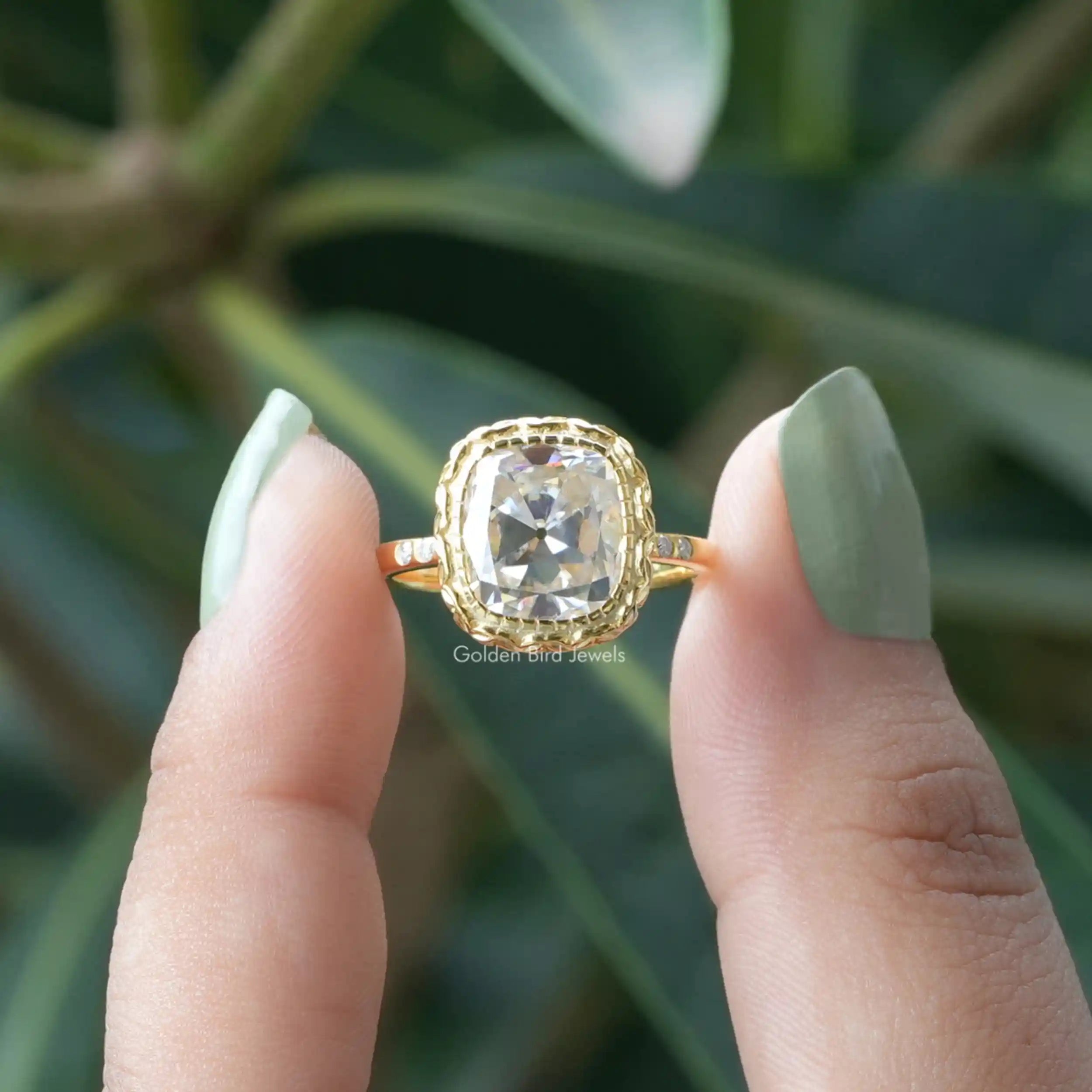 Bezel cushion cut engagement ring deals