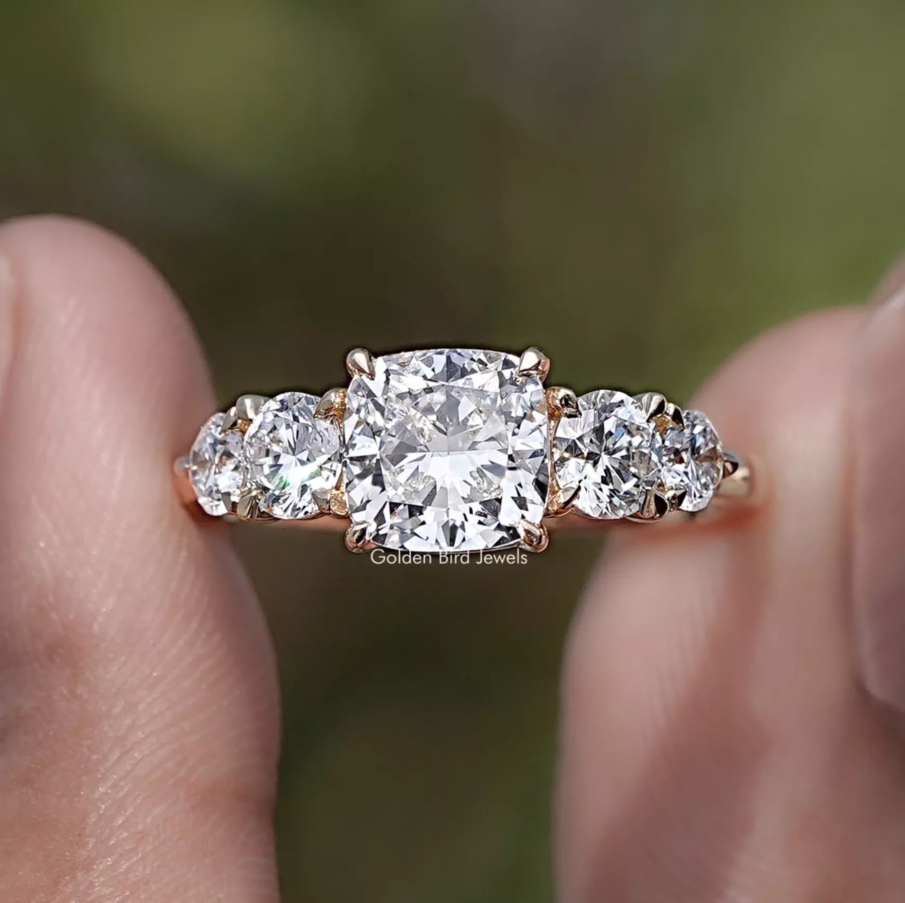 Cushion Cut Lab Diamond Five Stone Ring