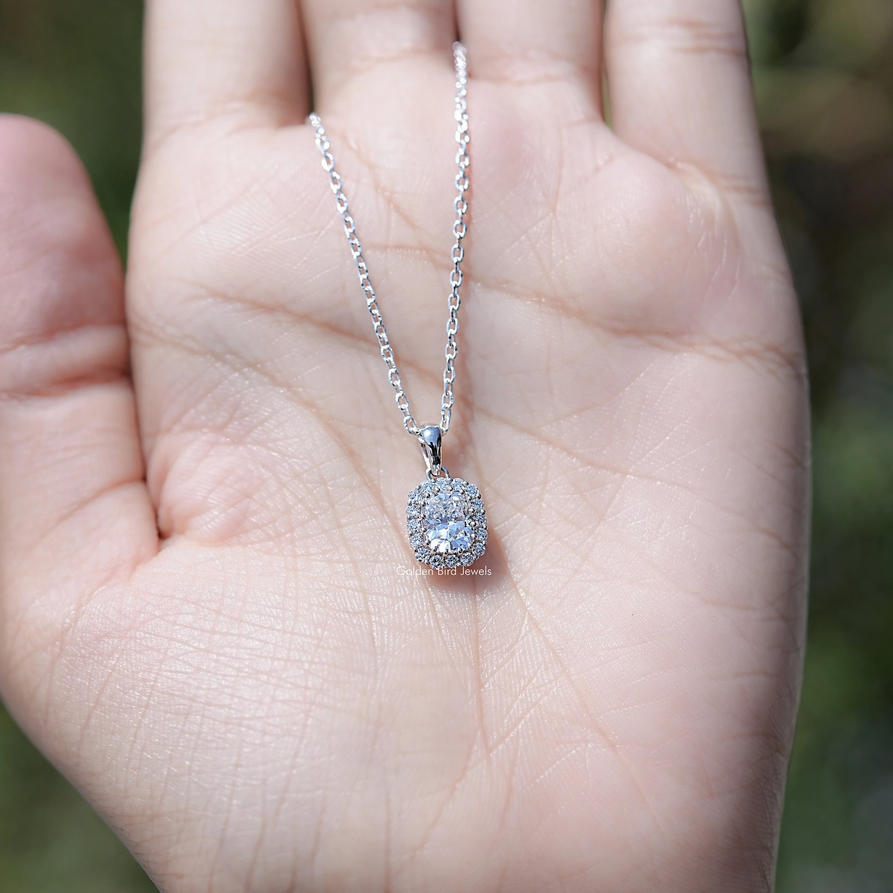 Cushion Cut Lab Grown Diamond Halo Pendant