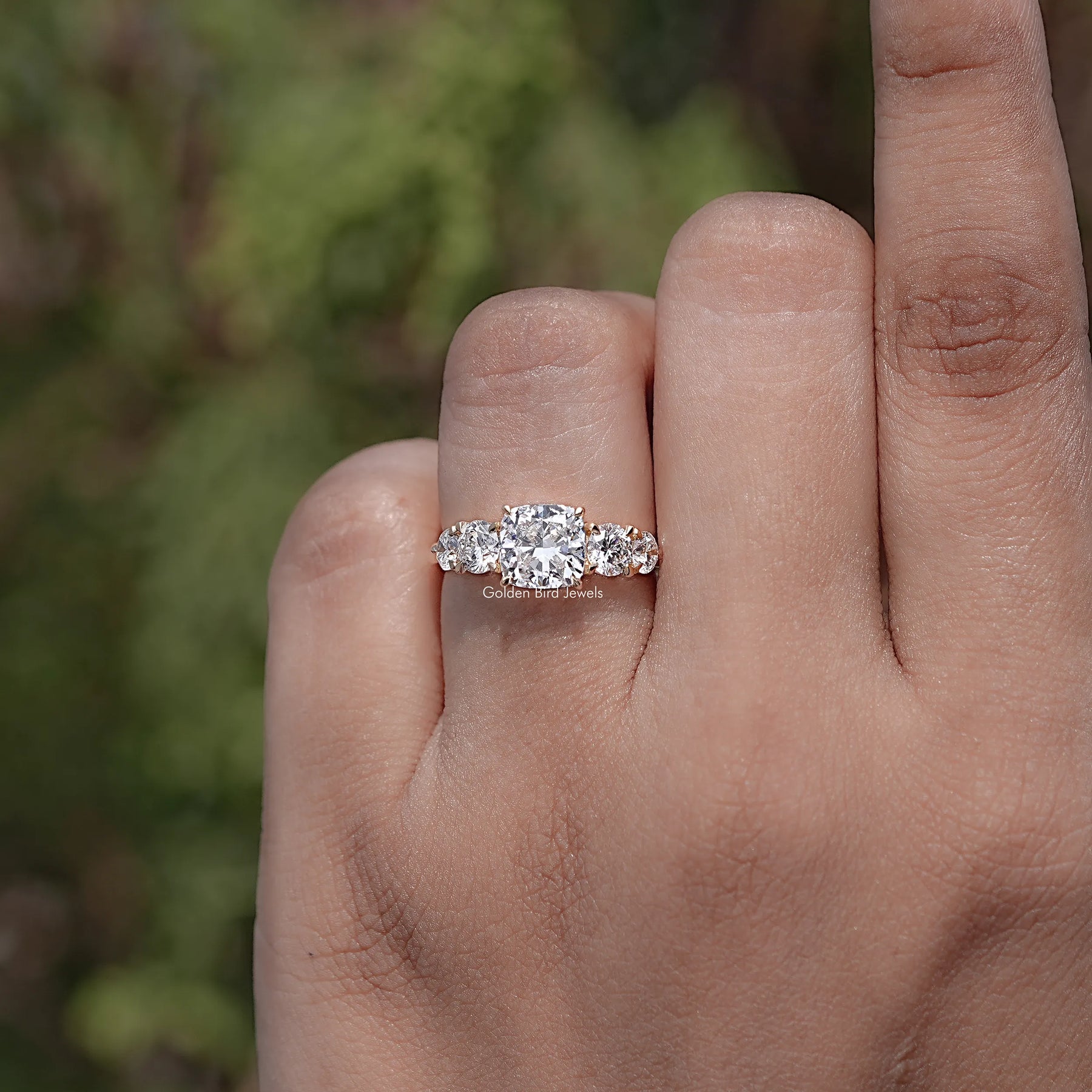 Cushion Cut Lab Diamond Five Stone Ring
