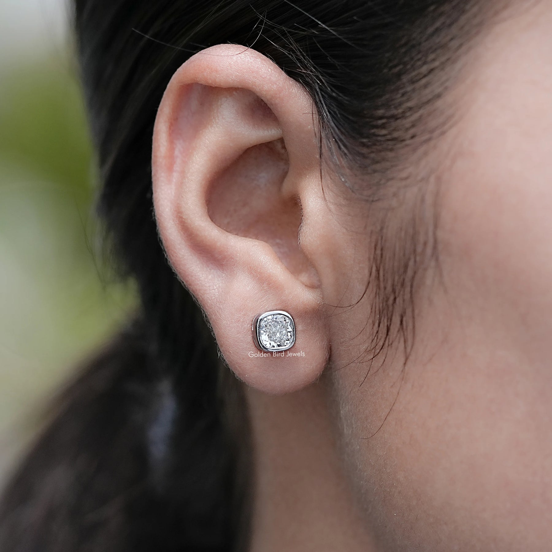 Cushion Cut Lab Diamond Bezel Set Stud Earrings