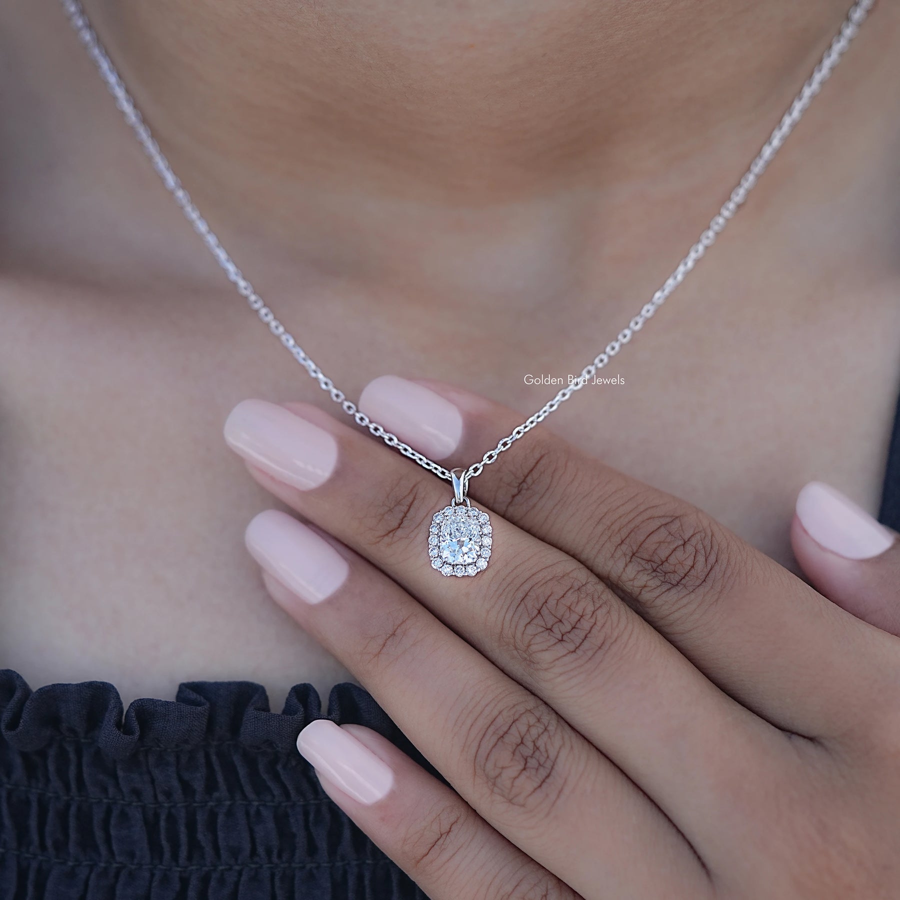 Cushion Cut Lab Grown Diamond Halo Pendant