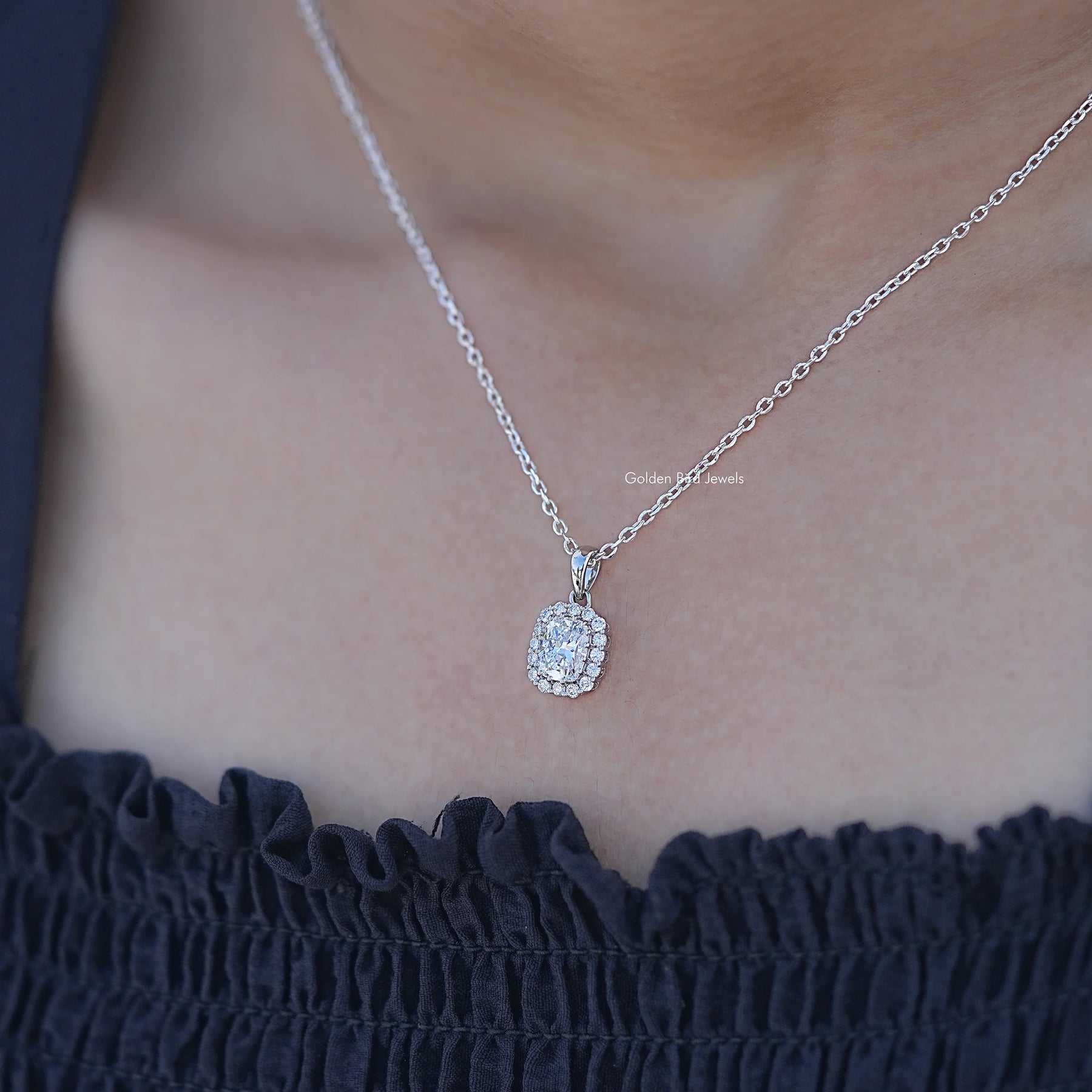 Cushion Cut Lab Grown Diamond Halo Pendant