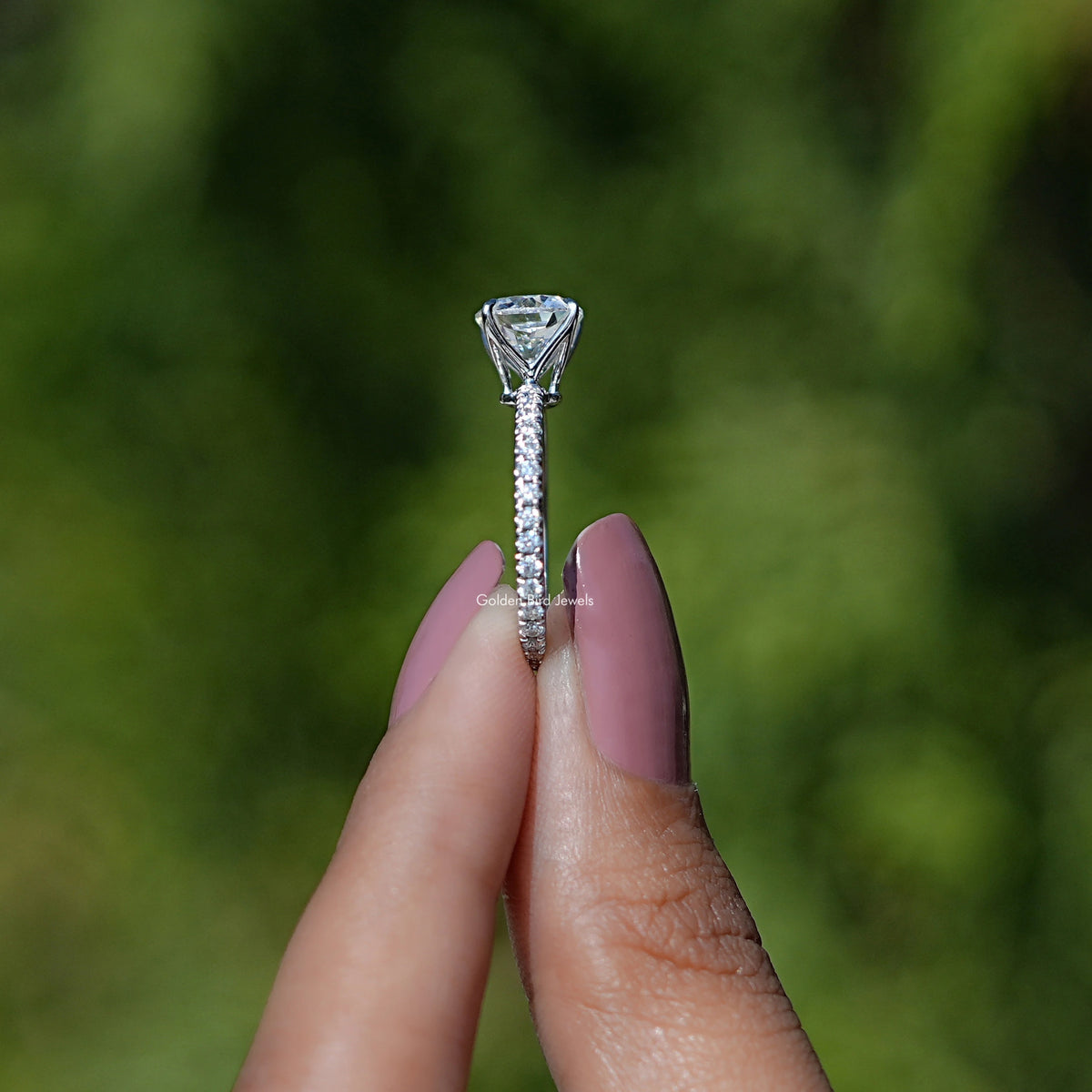 Side View of Cushion Cut Moissanite Solitaire Engagement Ring