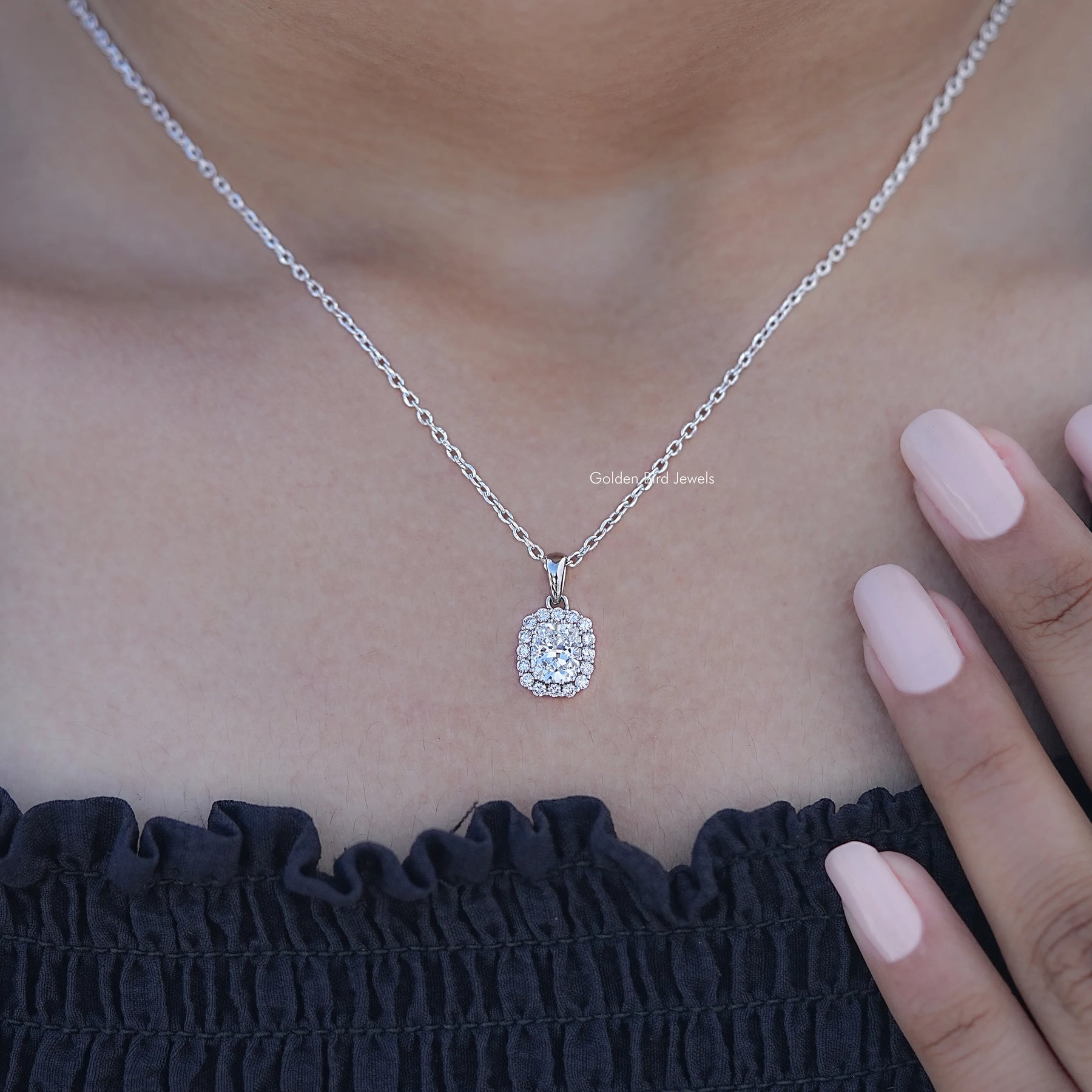 Cushion Cut Lab Grown Diamond Halo Pendant