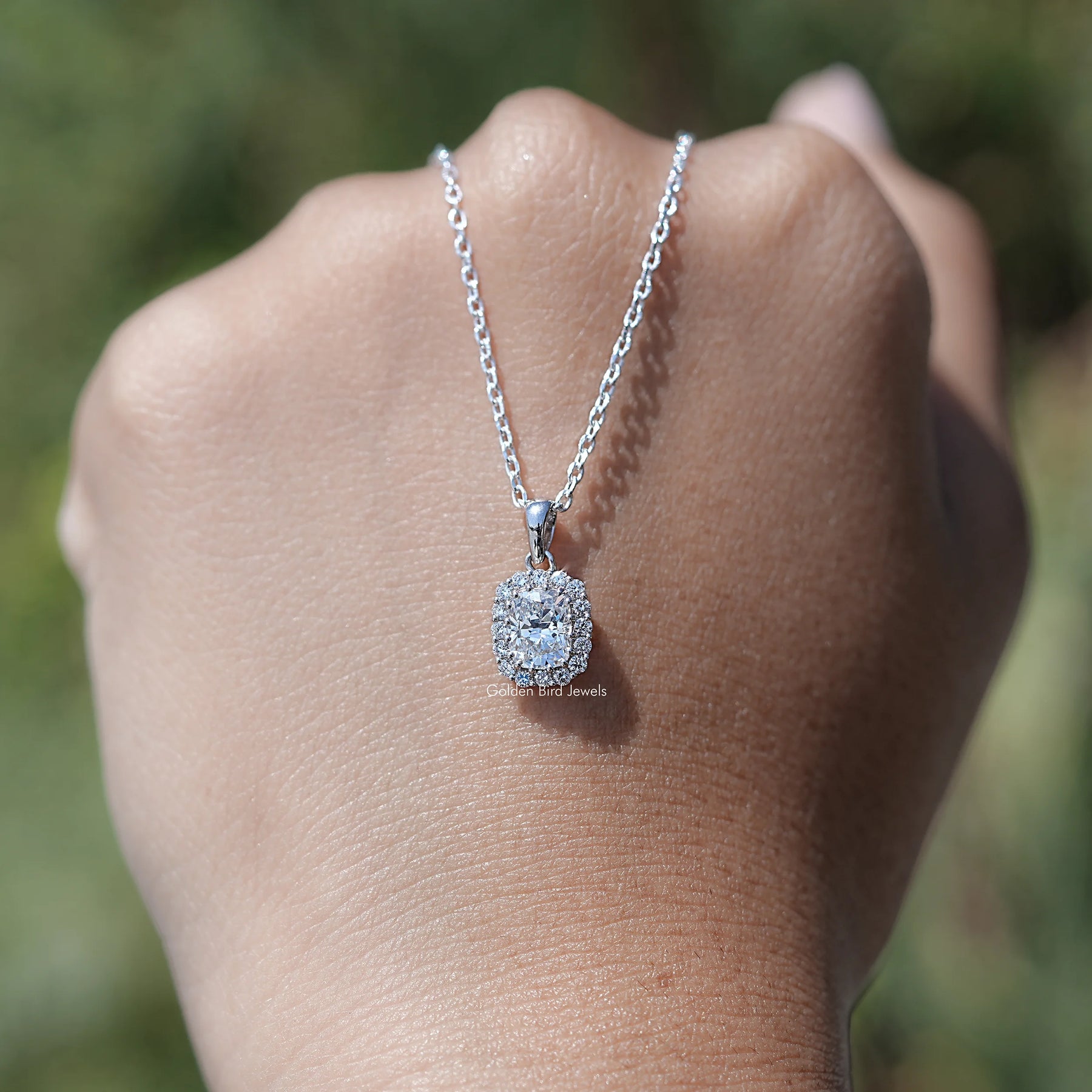 Cushion Cut Lab Grown Diamond Halo Pendant
