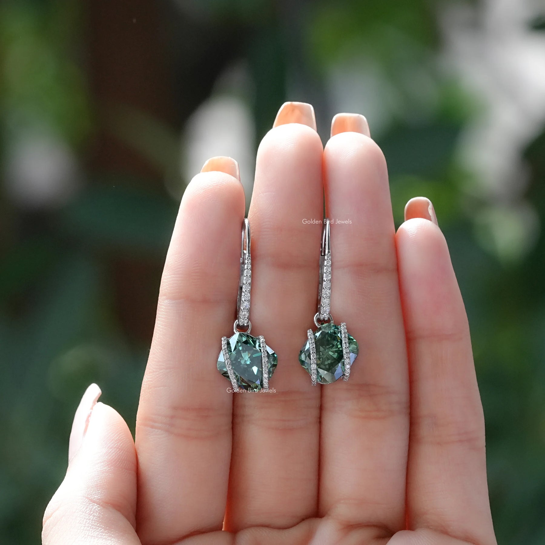 Cushion And Round Moissanite Dangle Drop Earrings