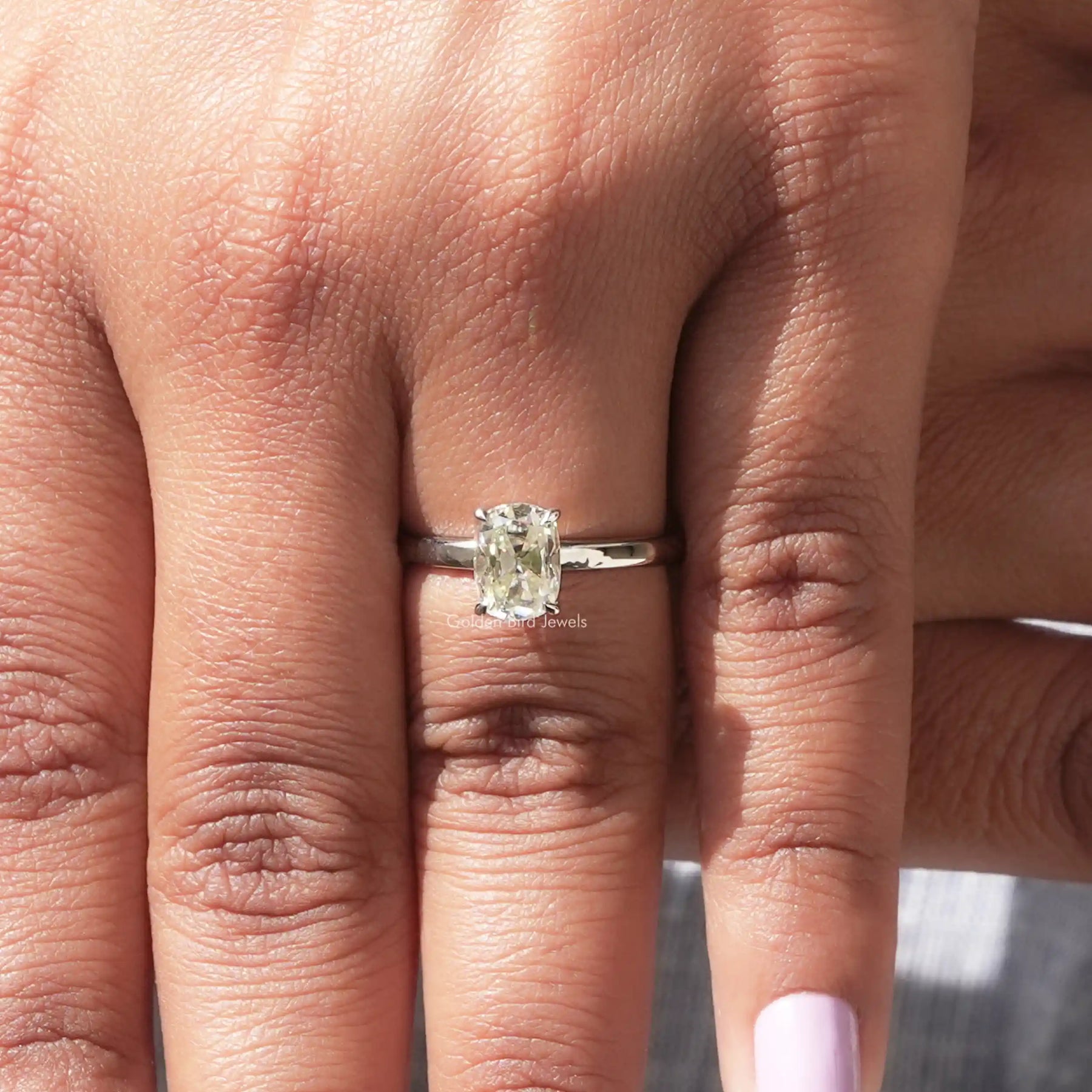 View of Cushion Cut Moissanite Ring In White Gold
