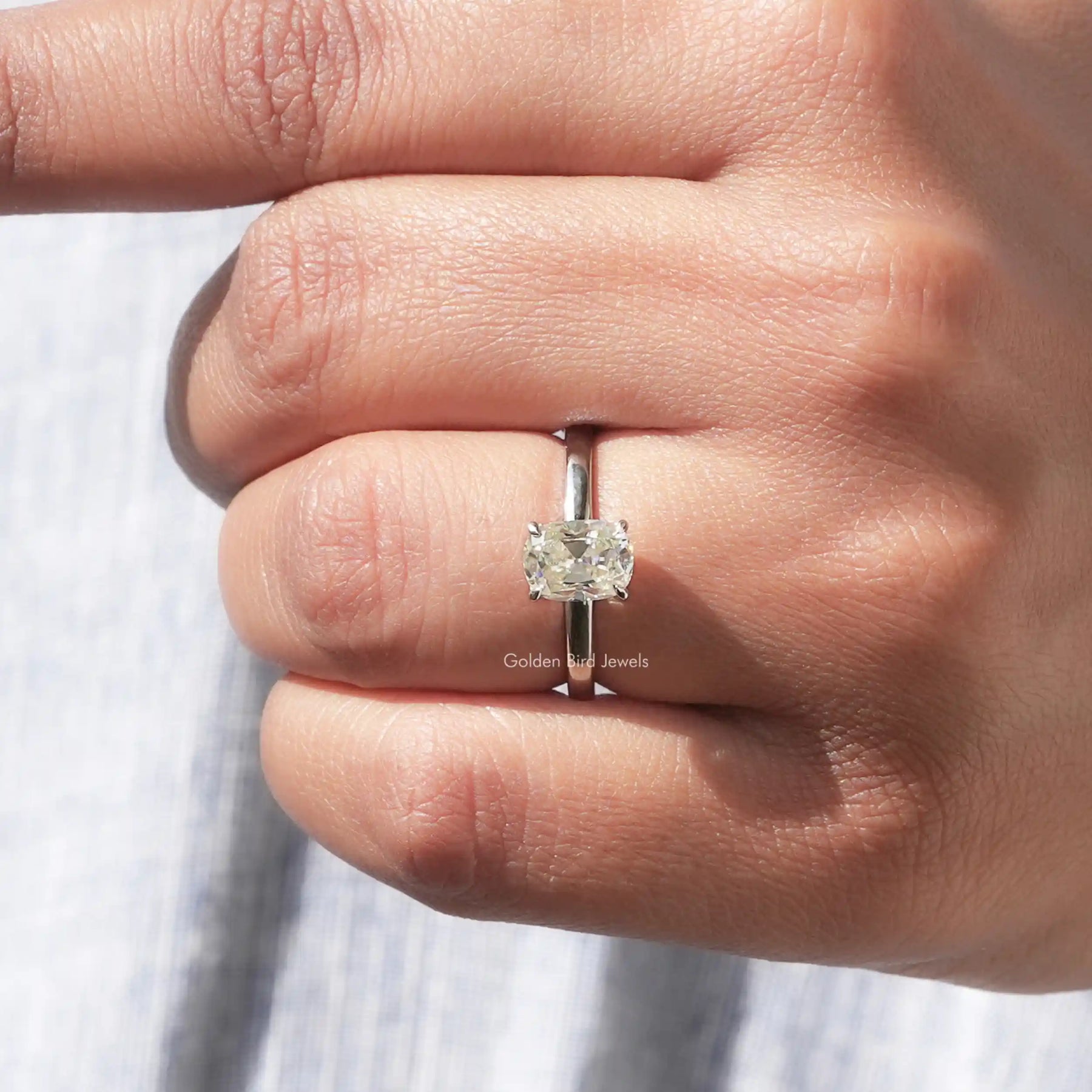 Detailed View Of Cushion Cut Moissanite Solitaire Ring In White Gold