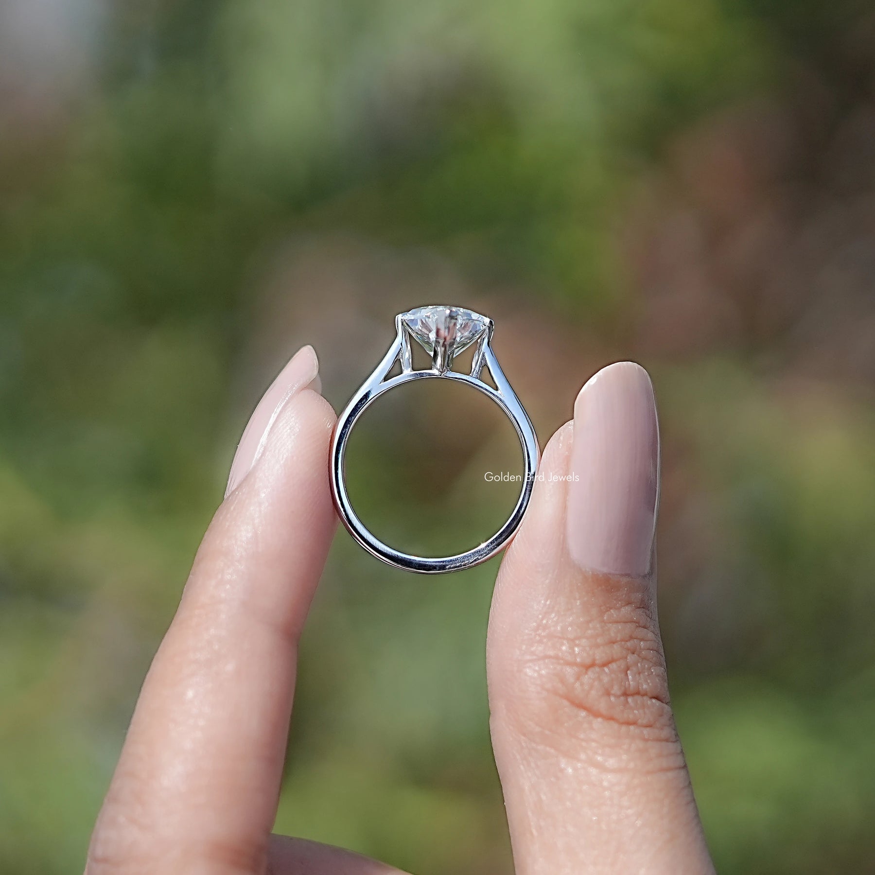 Back View of Dutch Marquise Cut Lab Diamond Solitaire Ring between finger