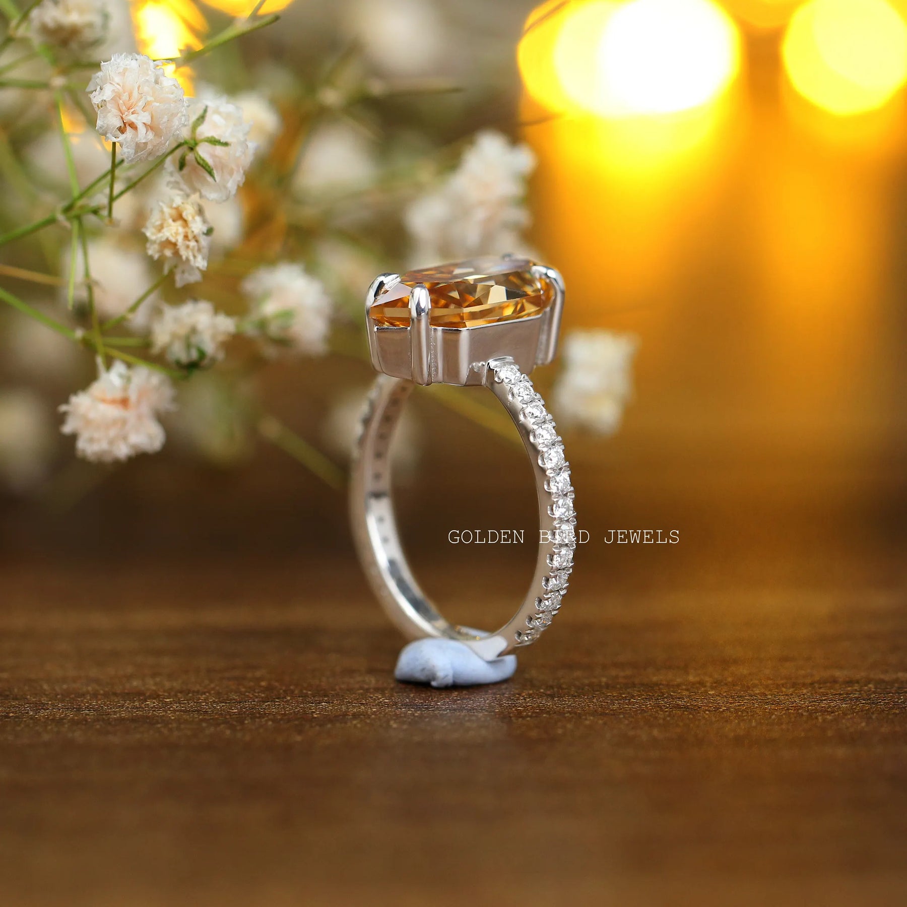 Dutch Marquise Cut Moissanite Solitaire Accent Ring
