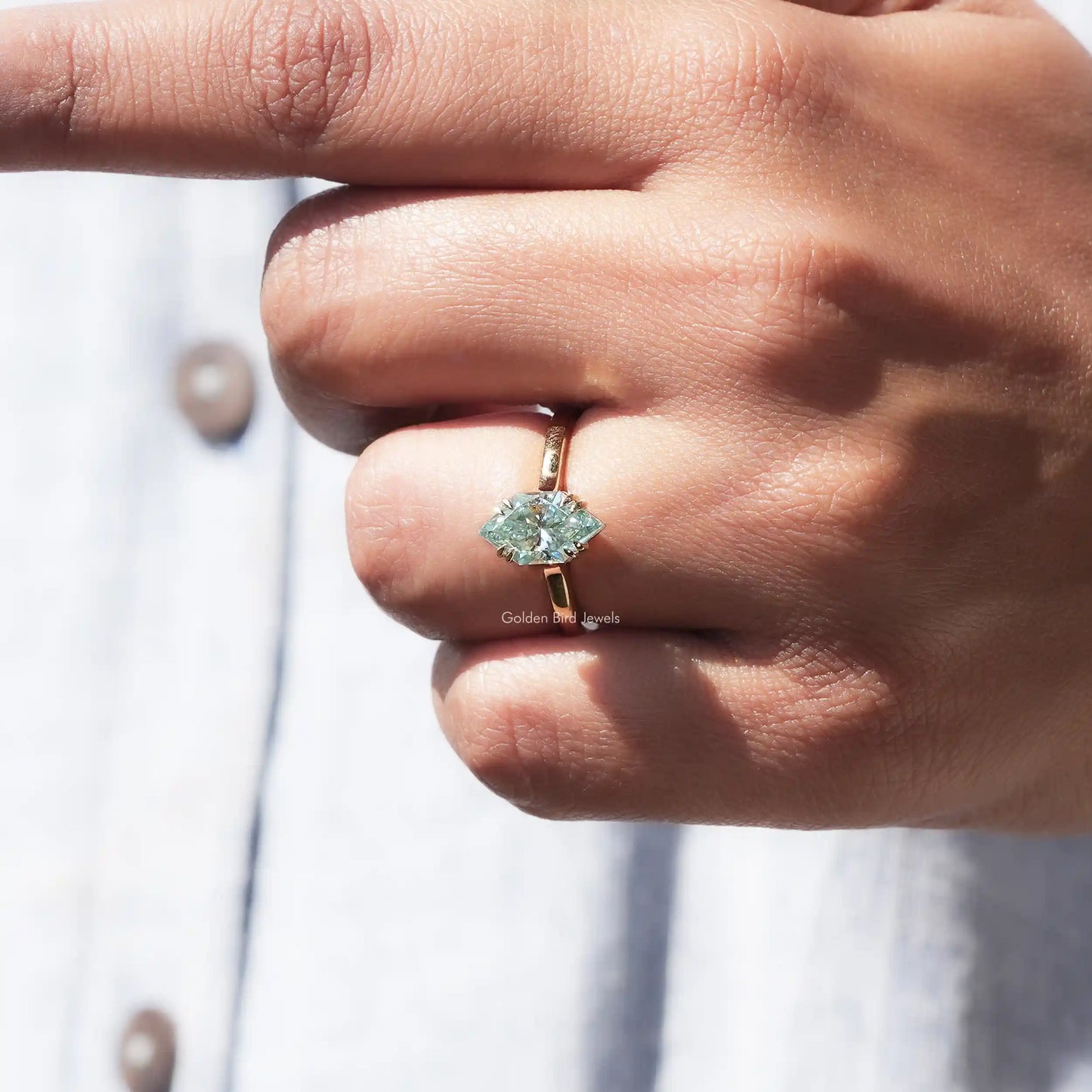 Dutch Marquise moissanite ring in secure setting