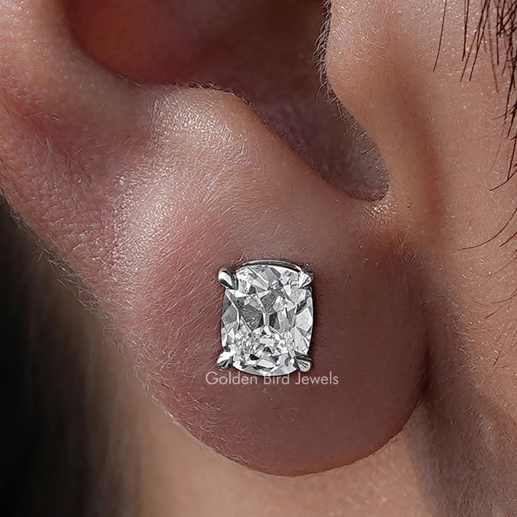 Old Mine Cushion Cut Diamond Solitaire Earrings